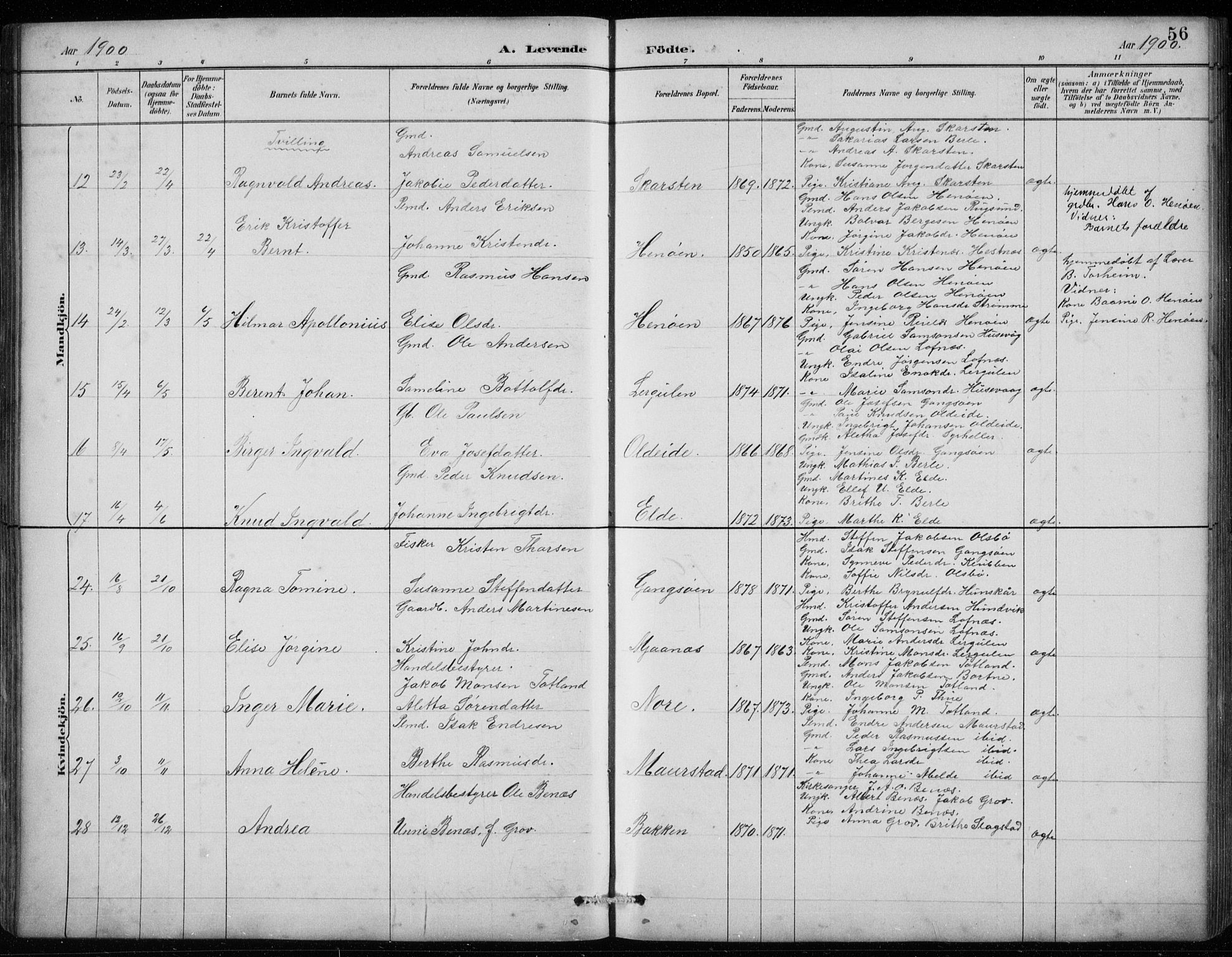Davik sokneprestembete, SAB/A-79701/H/Hab/Habc/L0002: Parish register (copy) no. C 2, 1889-1906, p. 56