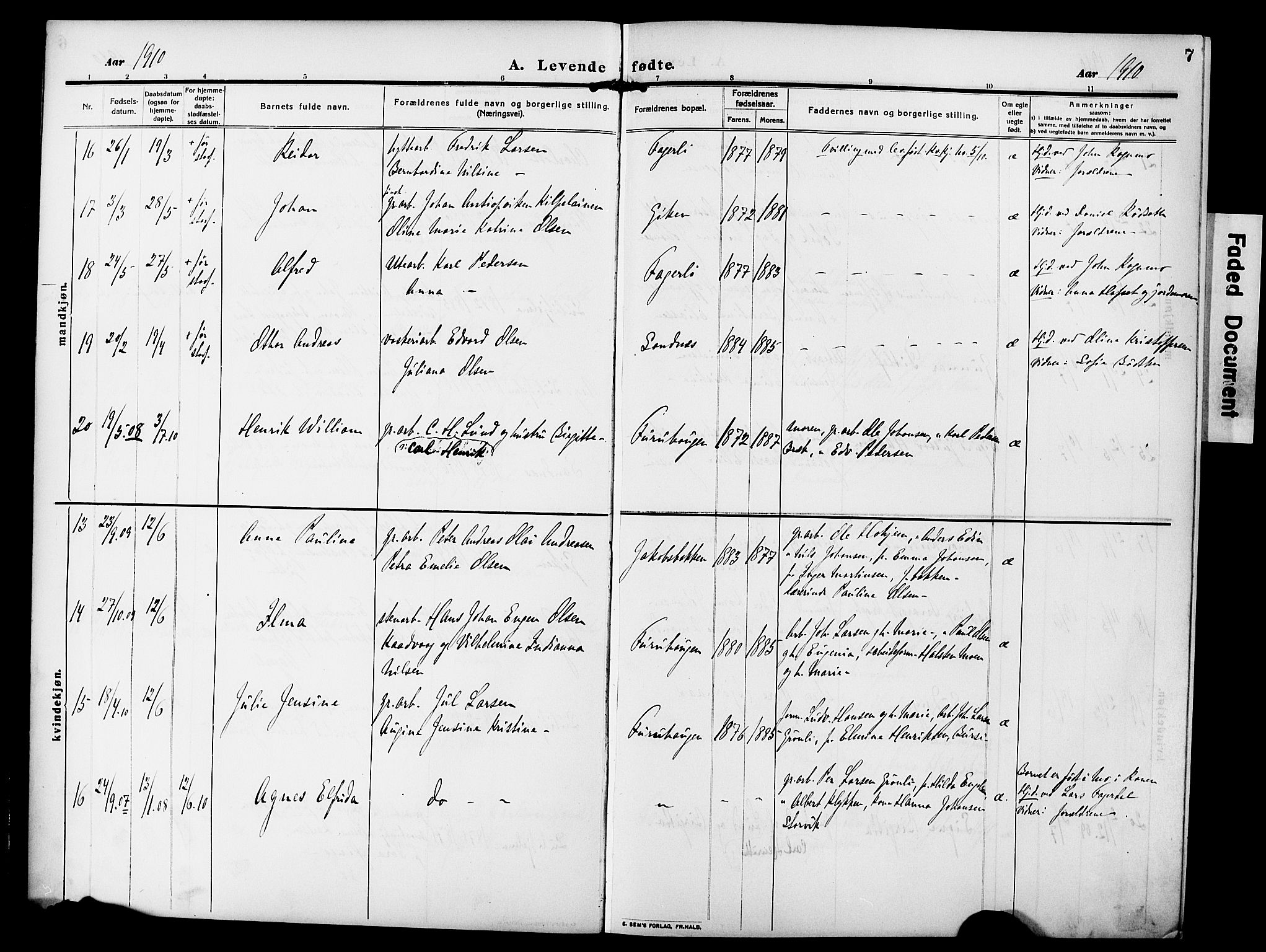 Ministerialprotokoller, klokkerbøker og fødselsregistre - Nordland, AV/SAT-A-1459/850/L0710: Parish register (official) no. 850A02, 1910-1920, p. 7