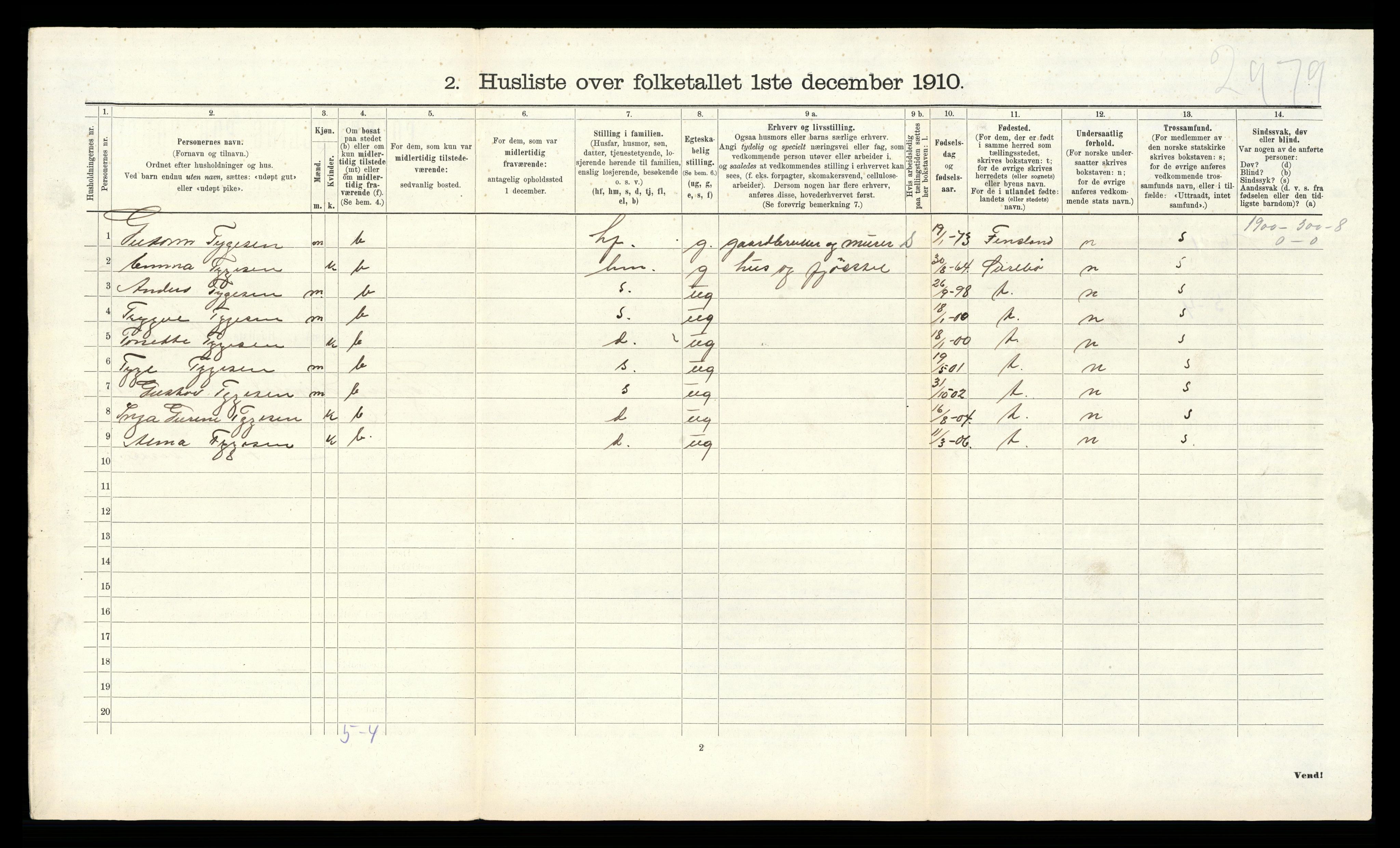 RA, 1910 census for Søgne, 1910, p. 1277