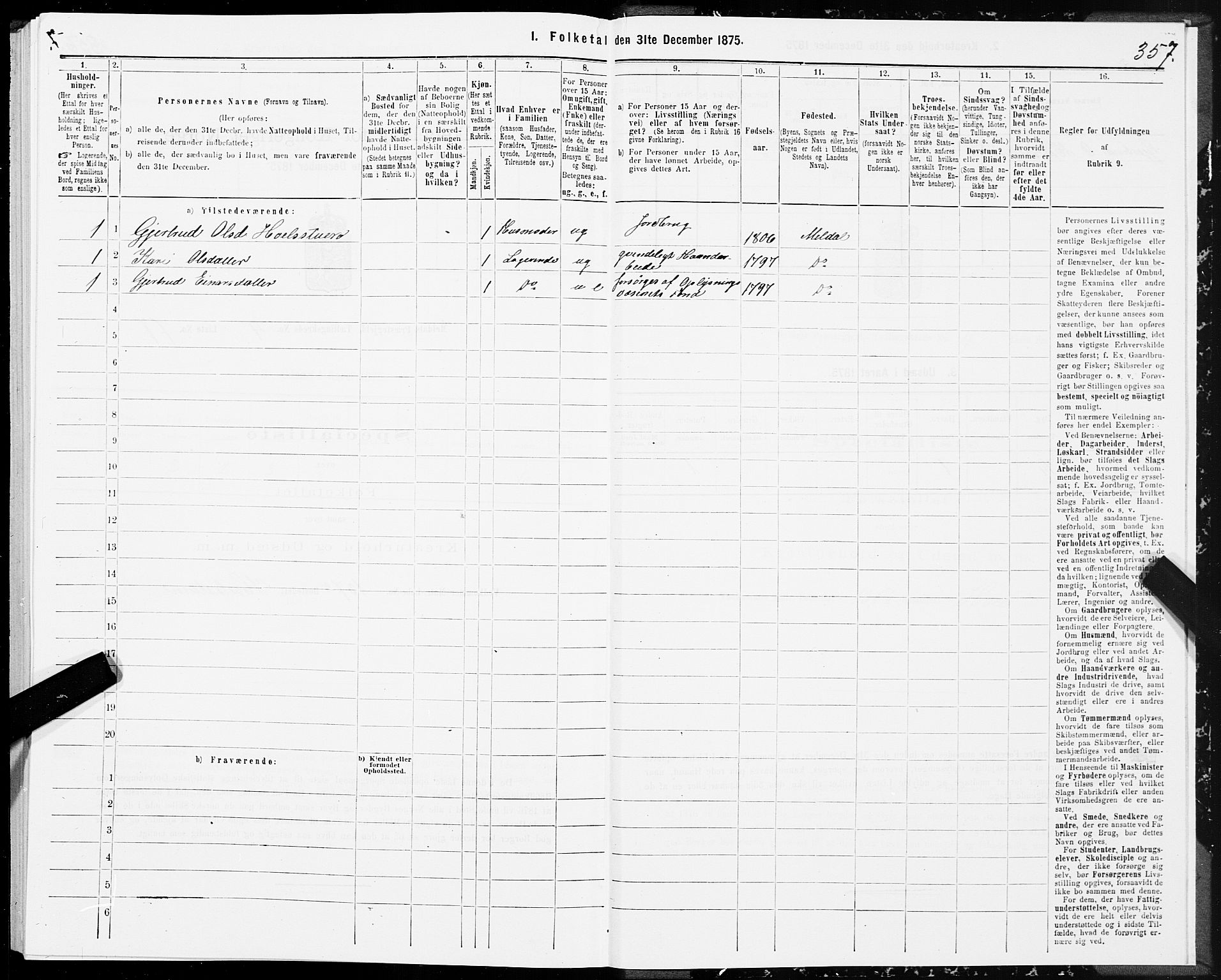 SAT, 1875 census for 1636P Meldal, 1875, p. 2357