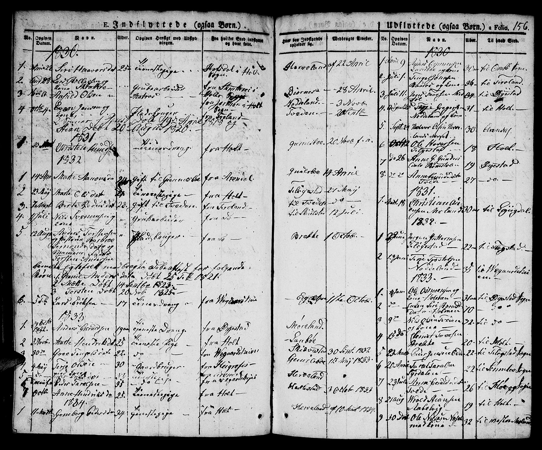 Austre Moland sokneprestkontor, SAK/1111-0001/F/Fa/Faa/L0005: Parish register (official) no. A 5, 1825-1837, p. 156