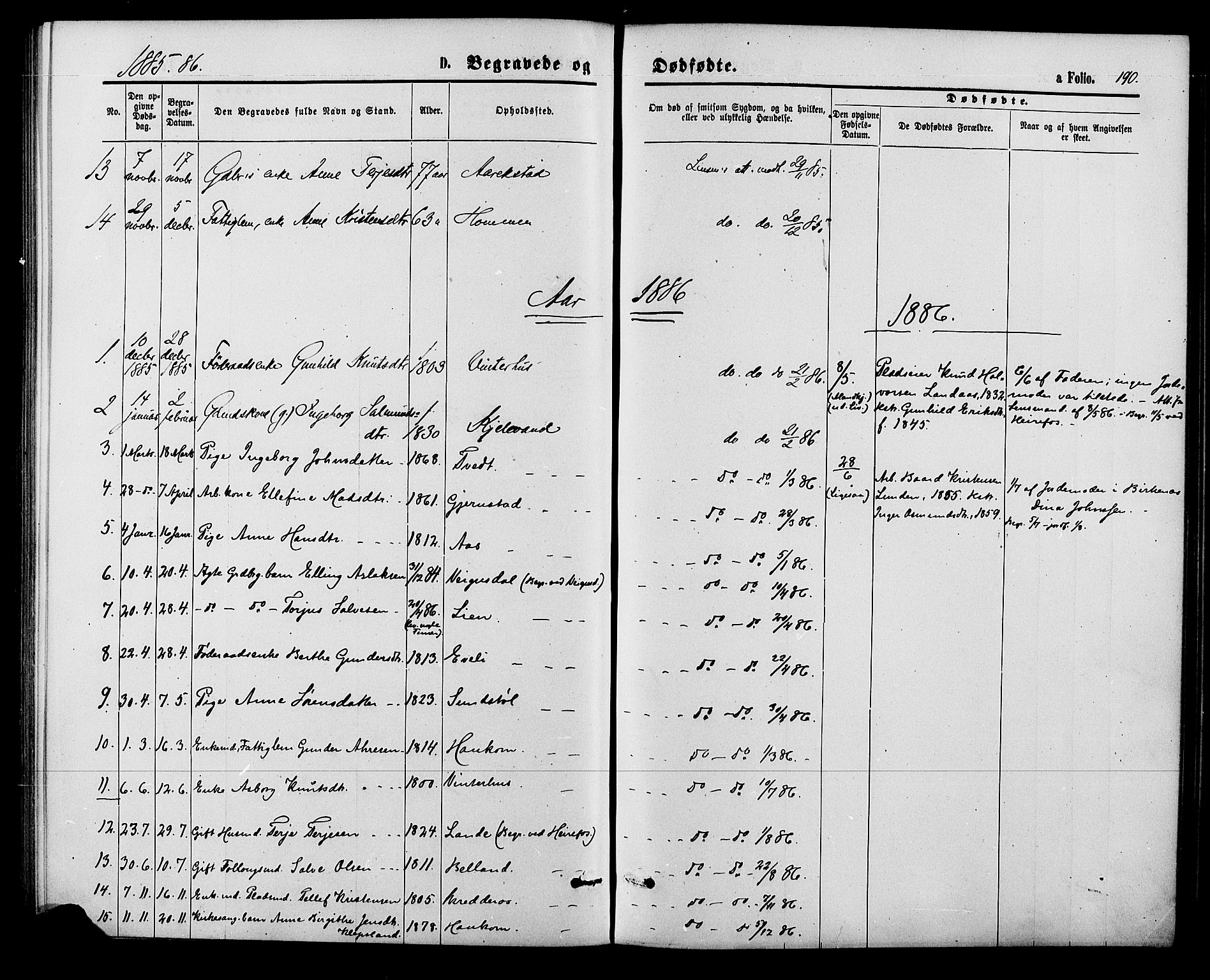 Herefoss sokneprestkontor, SAK/1111-0019/F/Fa/Fab/L0003: Parish register (official) no. A 3, 1875-1886, p. 190
