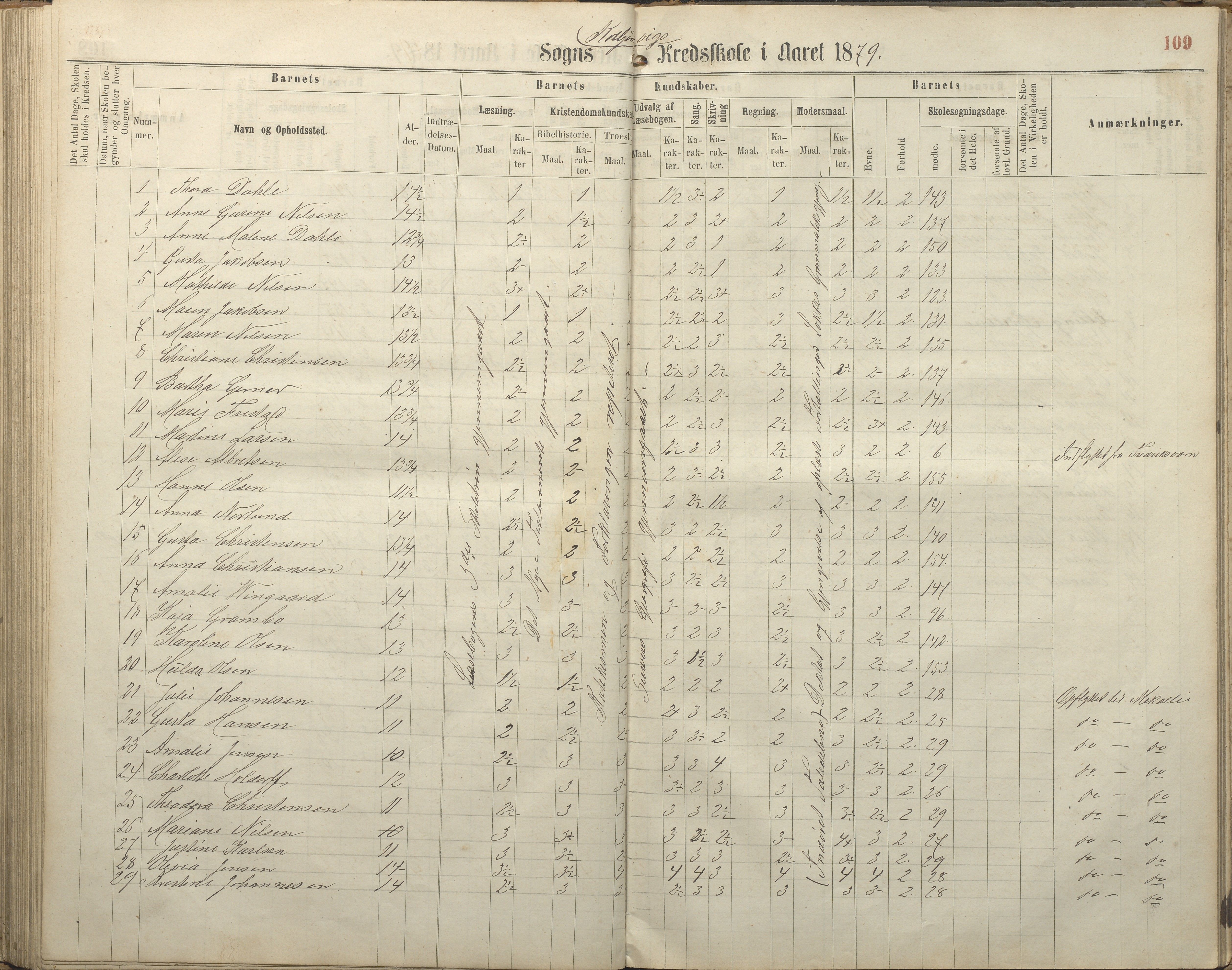 Hisøy kommune frem til 1991, AAKS/KA0922-PK/32/L0005: Skoleprotokoll, 1863-1881, p. 109