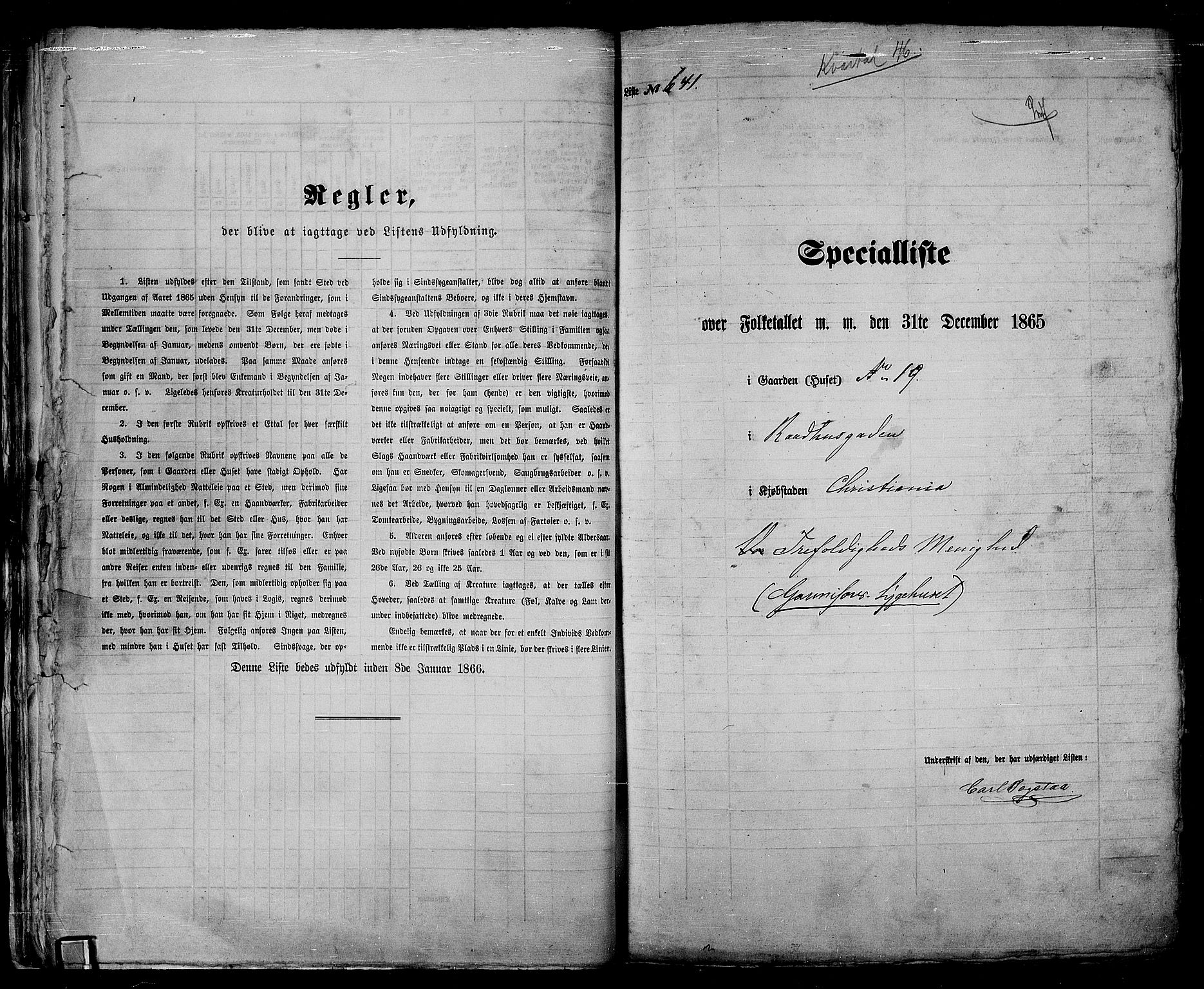 RA, 1865 census for Kristiania, 1865, p. 1671