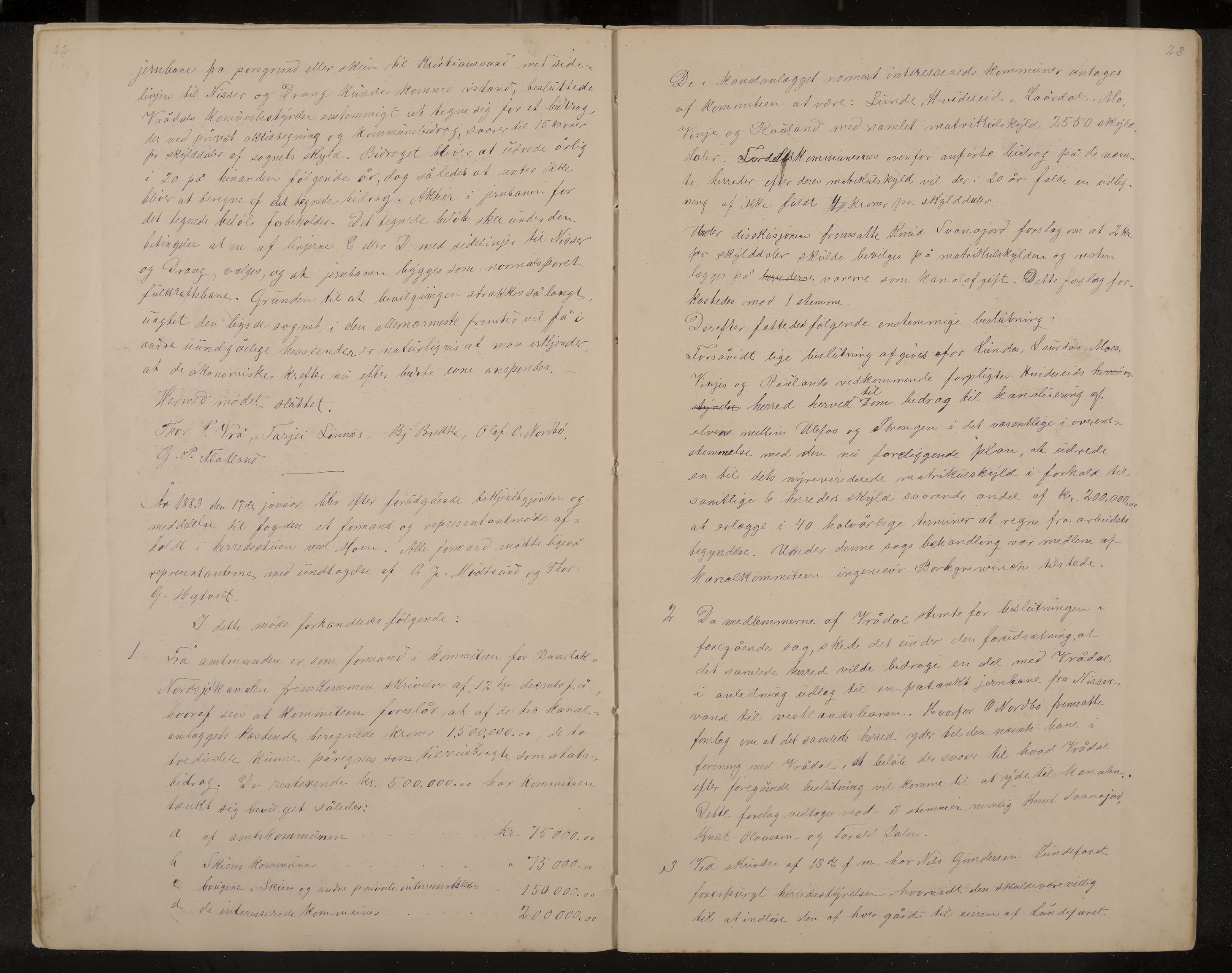 Kviteseid formannskap og sentraladministrasjon, IKAK/0829021/A/Aa/L0041: Utskrift av møtebok, 1882-1884, p. 22-23