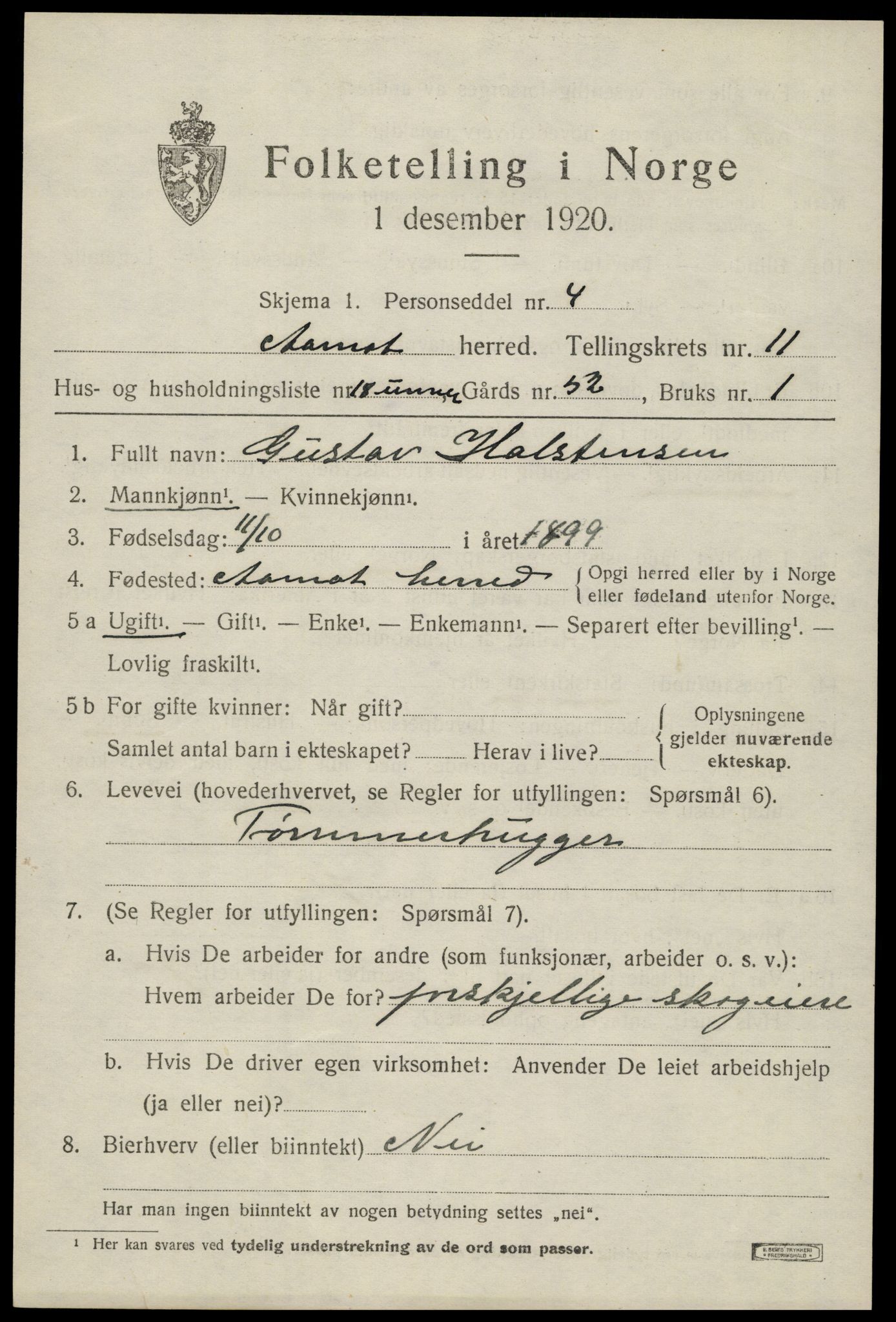 SAH, 1920 census for Åmot, 1920, p. 9595