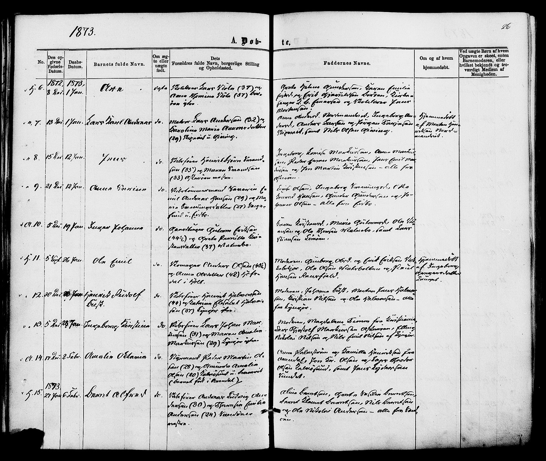 Dypvåg sokneprestkontor, AV/SAK-1111-0007/F/Fa/Faa/L0007: Parish register (official) no. A 7/ 1, 1872-1884, p. 26