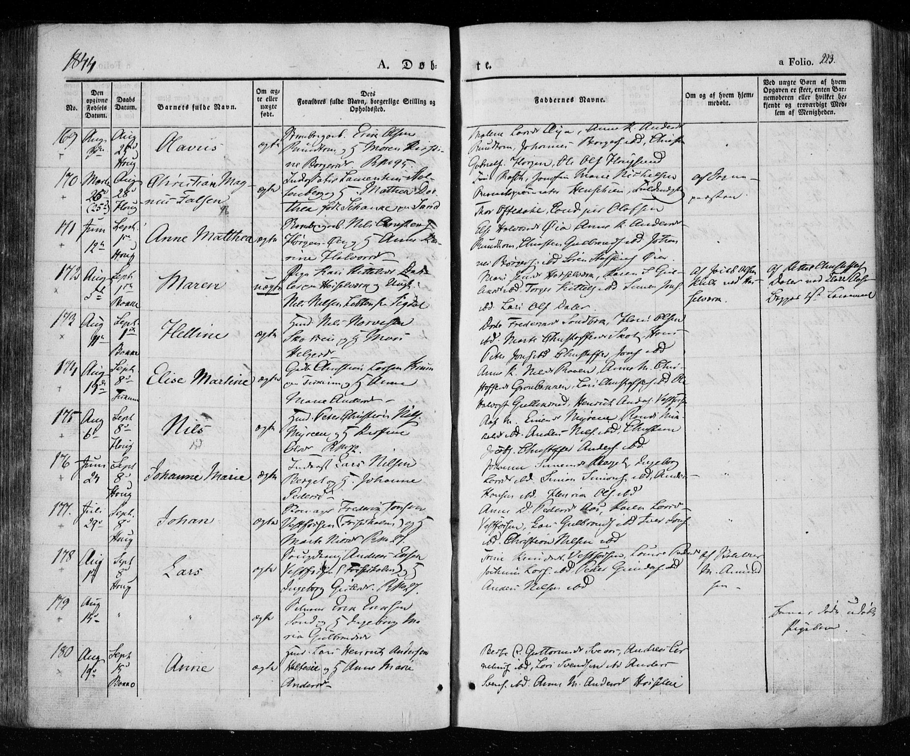Eiker kirkebøker, SAKO/A-4/F/Fa/L0013a: Parish register (official) no. I 13A, 1832-1845, p. 223