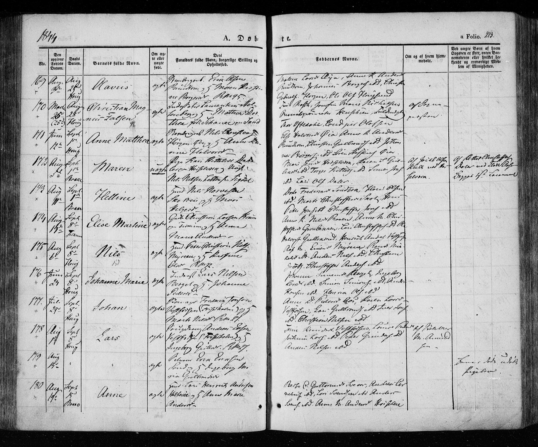 Eiker kirkebøker, AV/SAKO-A-4/F/Fa/L0013a: Parish register (official) no. I 13A, 1832-1845, p. 223