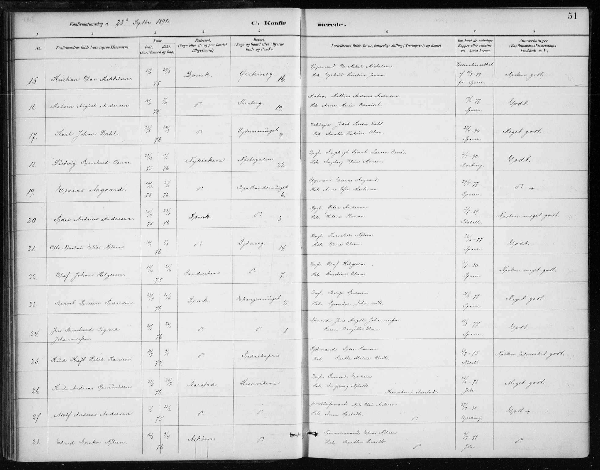 Johanneskirken sokneprestembete, AV/SAB-A-76001/H/Haa/L0008: Parish register (official) no. C 1, 1885-1907, p. 51