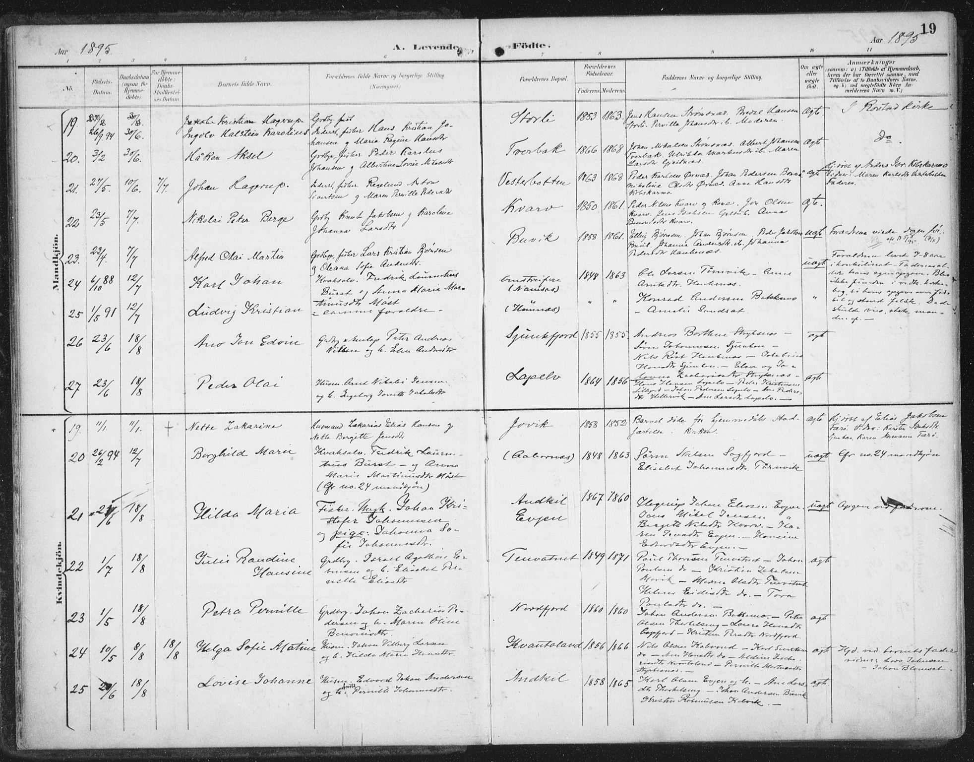 Ministerialprotokoller, klokkerbøker og fødselsregistre - Nordland, SAT/A-1459/854/L0779: Parish register (official) no. 854A02, 1892-1909, p. 19