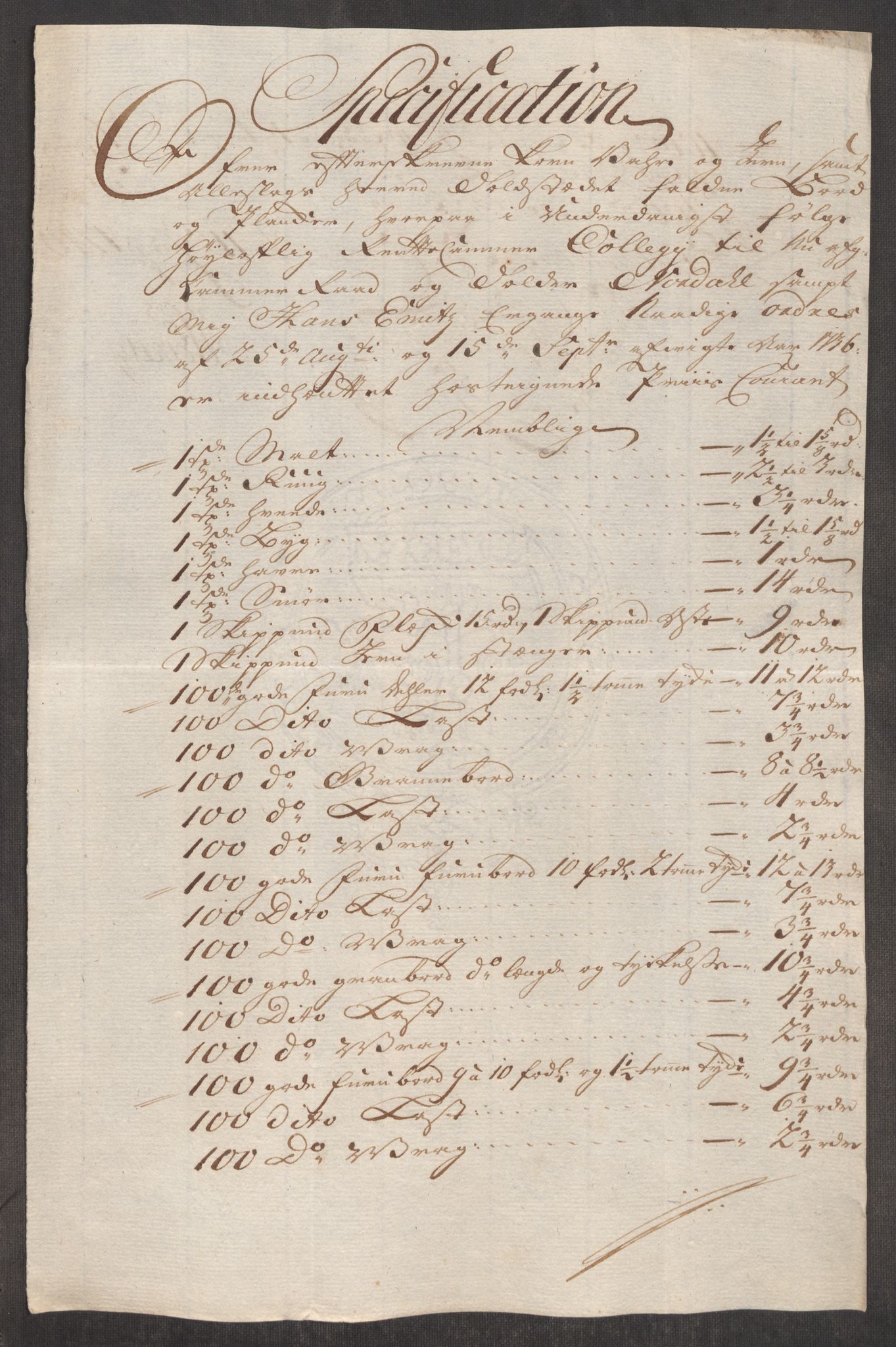 Rentekammeret inntil 1814, Realistisk ordnet avdeling, AV/RA-EA-4070/Oe/L0002: [Ø1]: Priskuranter, 1740-1744, p. 65