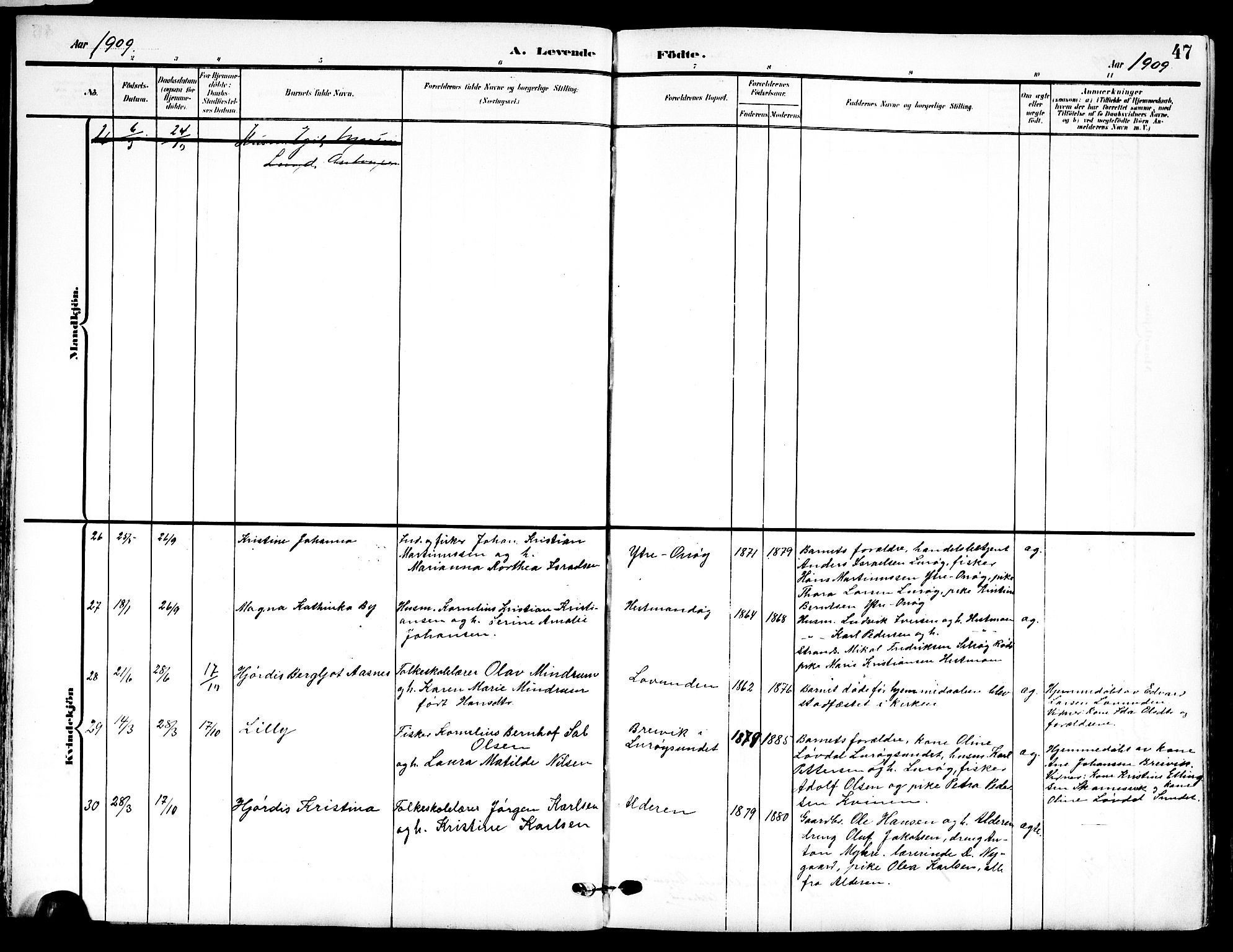 Ministerialprotokoller, klokkerbøker og fødselsregistre - Nordland, AV/SAT-A-1459/839/L0569: Parish register (official) no. 839A06, 1903-1922, p. 47