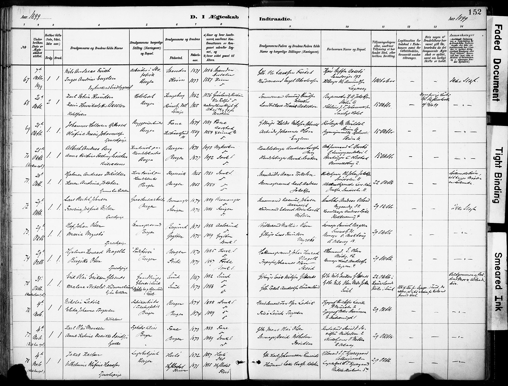 Domkirken sokneprestembete, AV/SAB-A-74801/H/Haa/L0037: Parish register (official) no. D 4, 1880-1907, p. 152