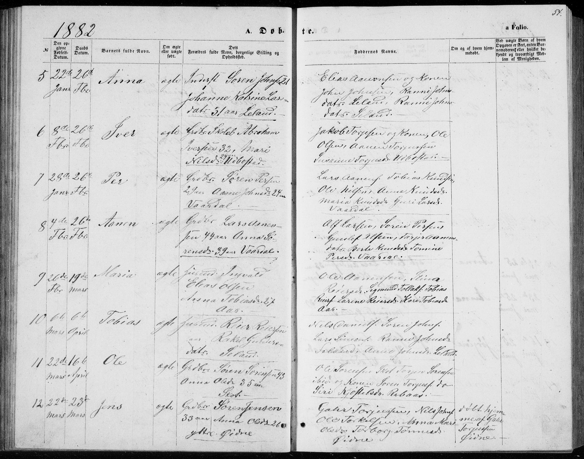 Bjelland sokneprestkontor, SAK/1111-0005/F/Fb/Fbc/L0002: Parish register (copy) no. B 2, 1867-1887, p. 54