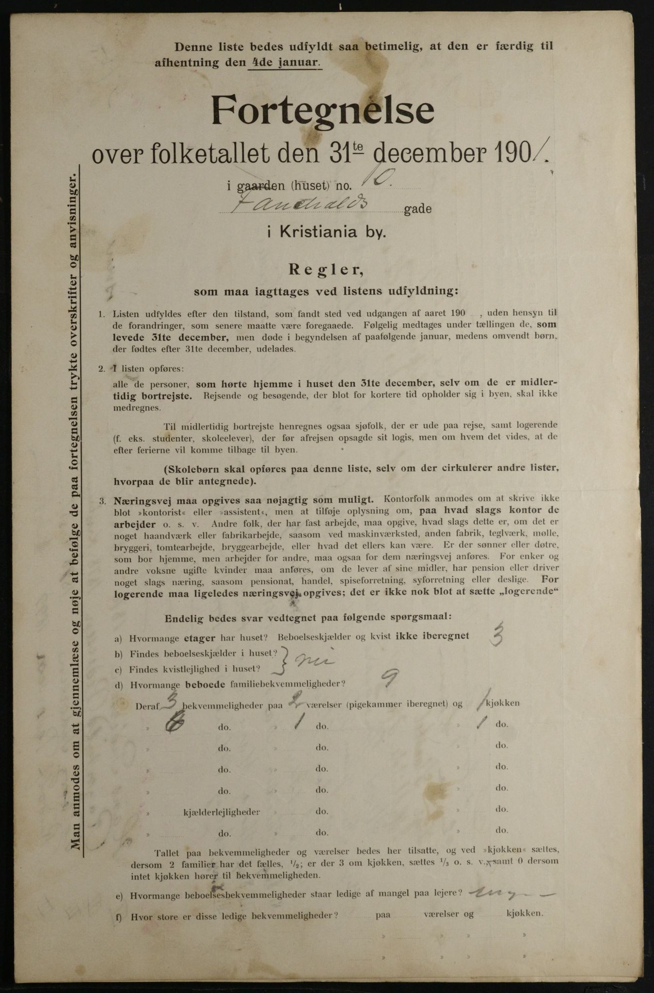 OBA, Municipal Census 1901 for Kristiania, 1901, p. 3865