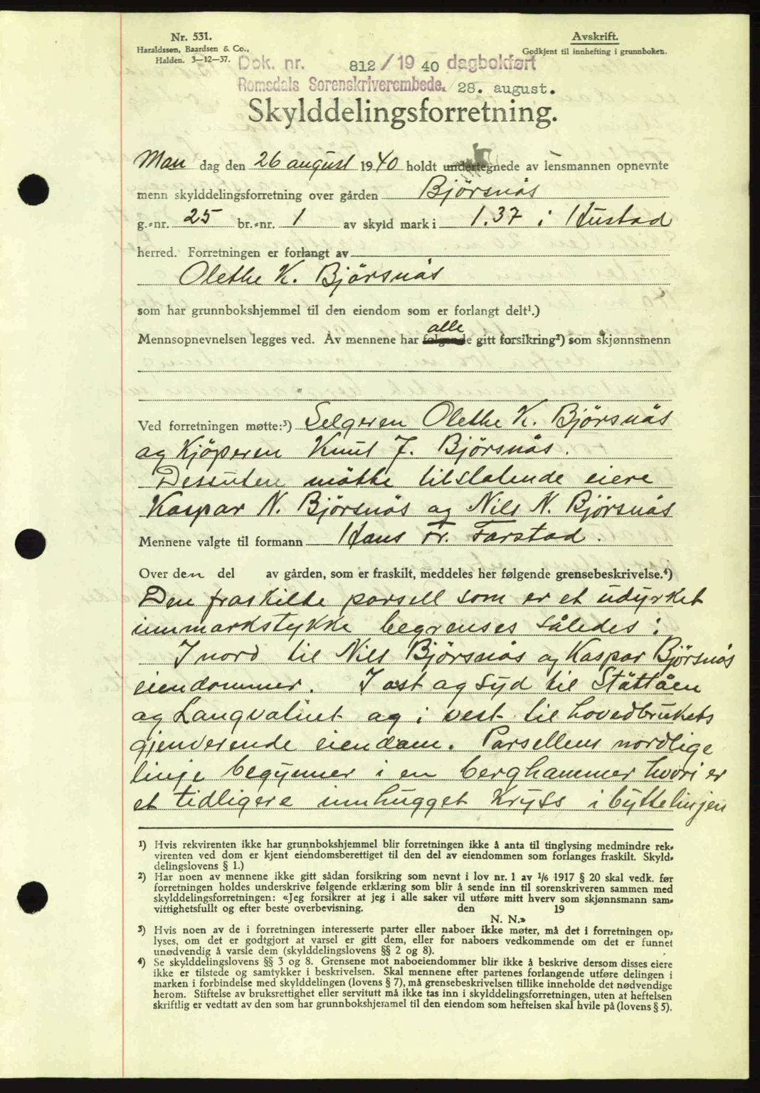 Romsdal sorenskriveri, AV/SAT-A-4149/1/2/2C: Mortgage book no. A8, 1939-1940, Diary no: : 812/1940