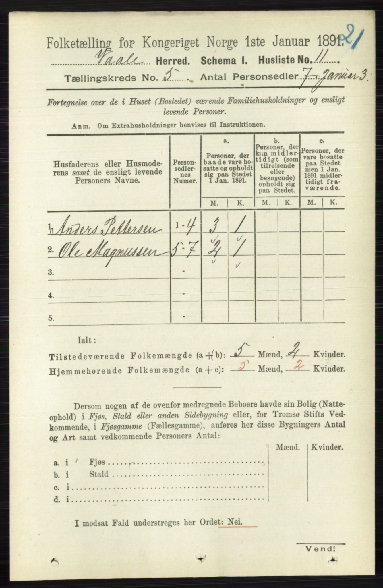 RA, 1891 census for 0716 Våle, 1891, p. 1310