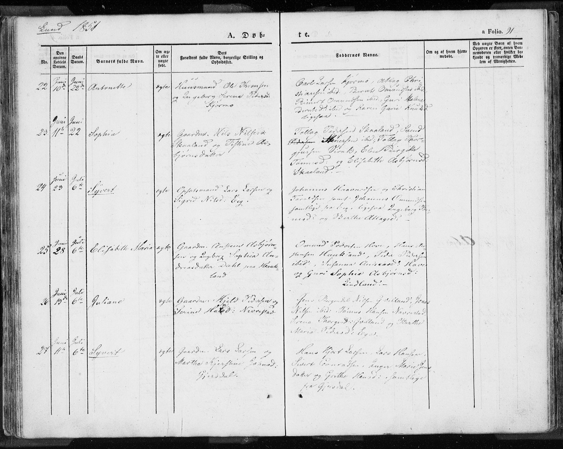 Lund sokneprestkontor, AV/SAST-A-101809/S06/L0007: Parish register (official) no. A 7.1, 1833-1854, p. 91