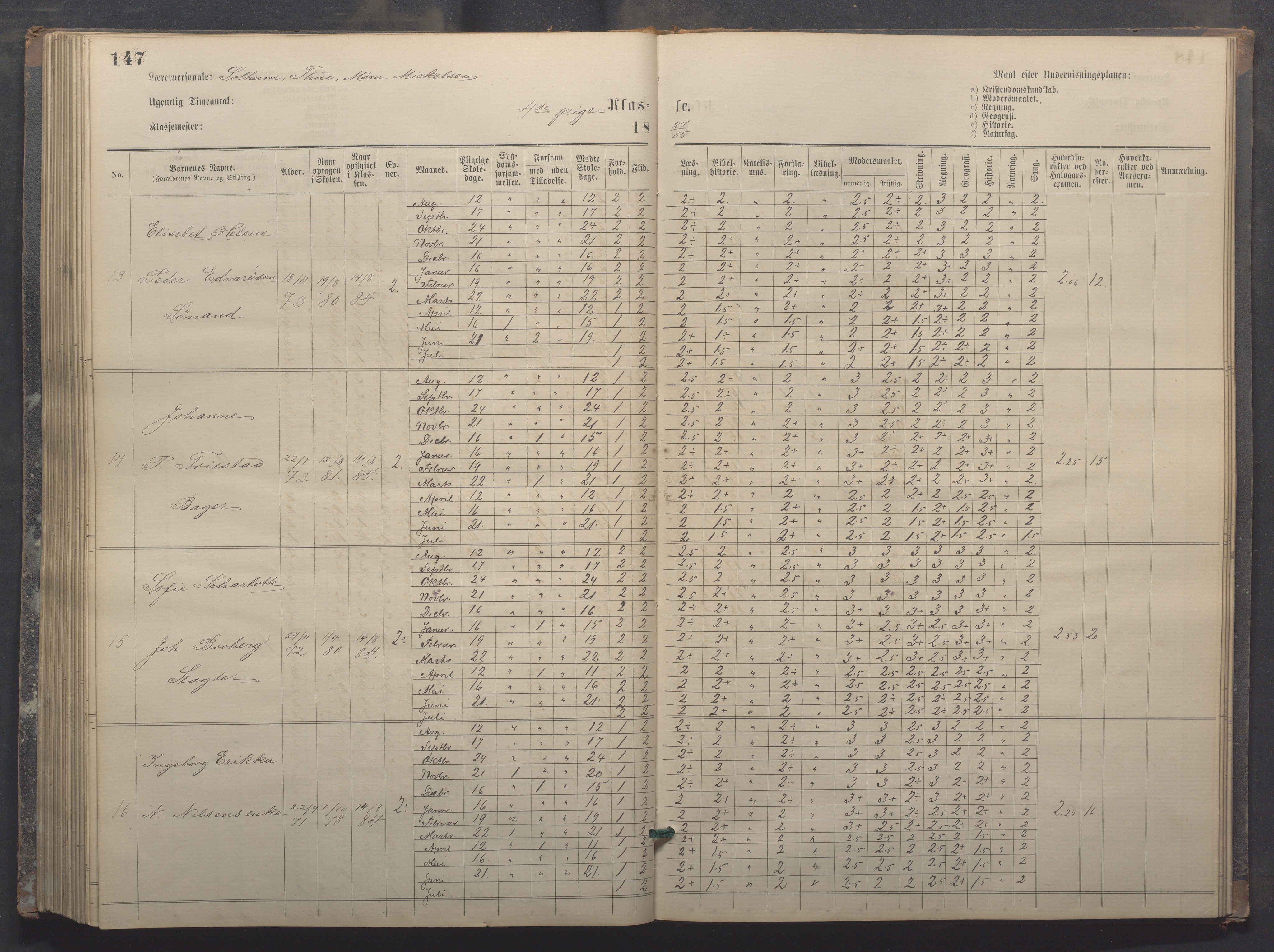 Egersund kommune (Ladested) - Egersund almueskole/folkeskole, IKAR/K-100521/H/L0017: Skoleprotokoll - Almueskolen, 5./6. klasse, 1877-1887, p. 147