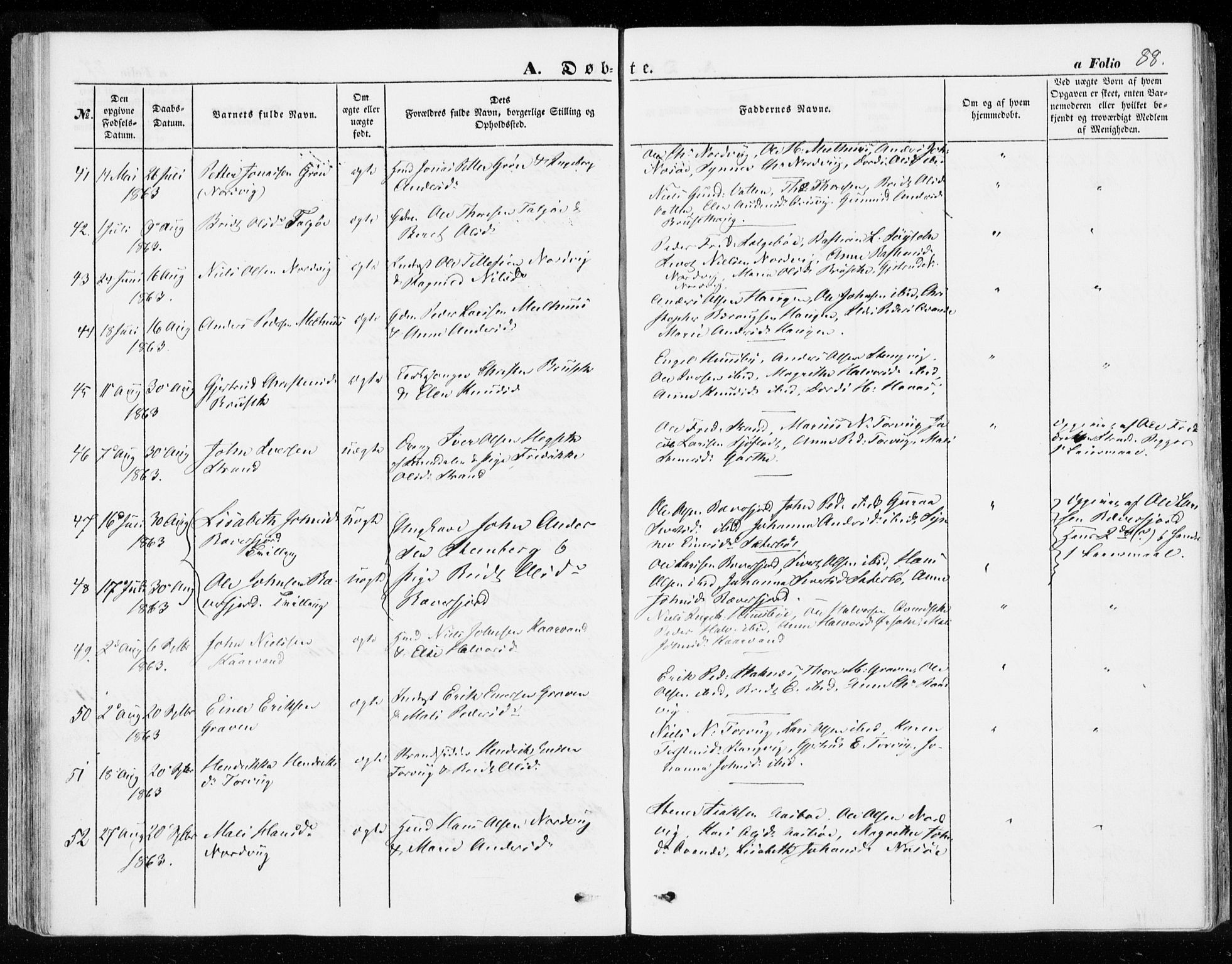 Ministerialprotokoller, klokkerbøker og fødselsregistre - Møre og Romsdal, SAT/A-1454/592/L1026: Parish register (official) no. 592A04, 1849-1867, p. 88