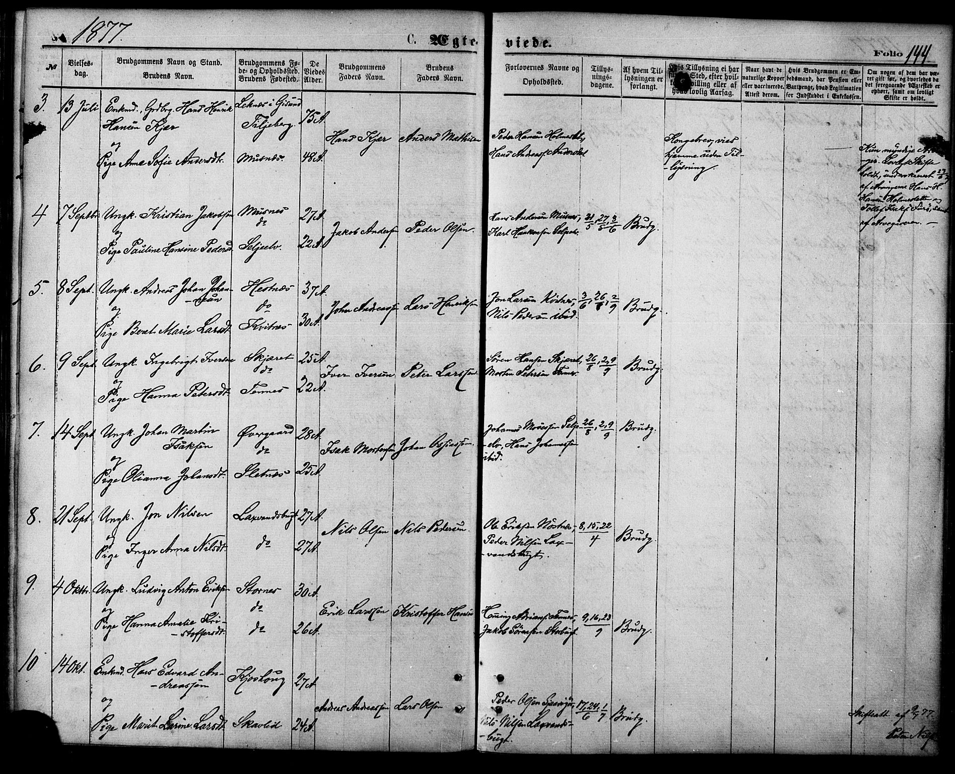 Balsfjord sokneprestembete, SATØ/S-1303/G/Ga/L0004kirke: Parish register (official) no. 4, 1871-1883, p. 144