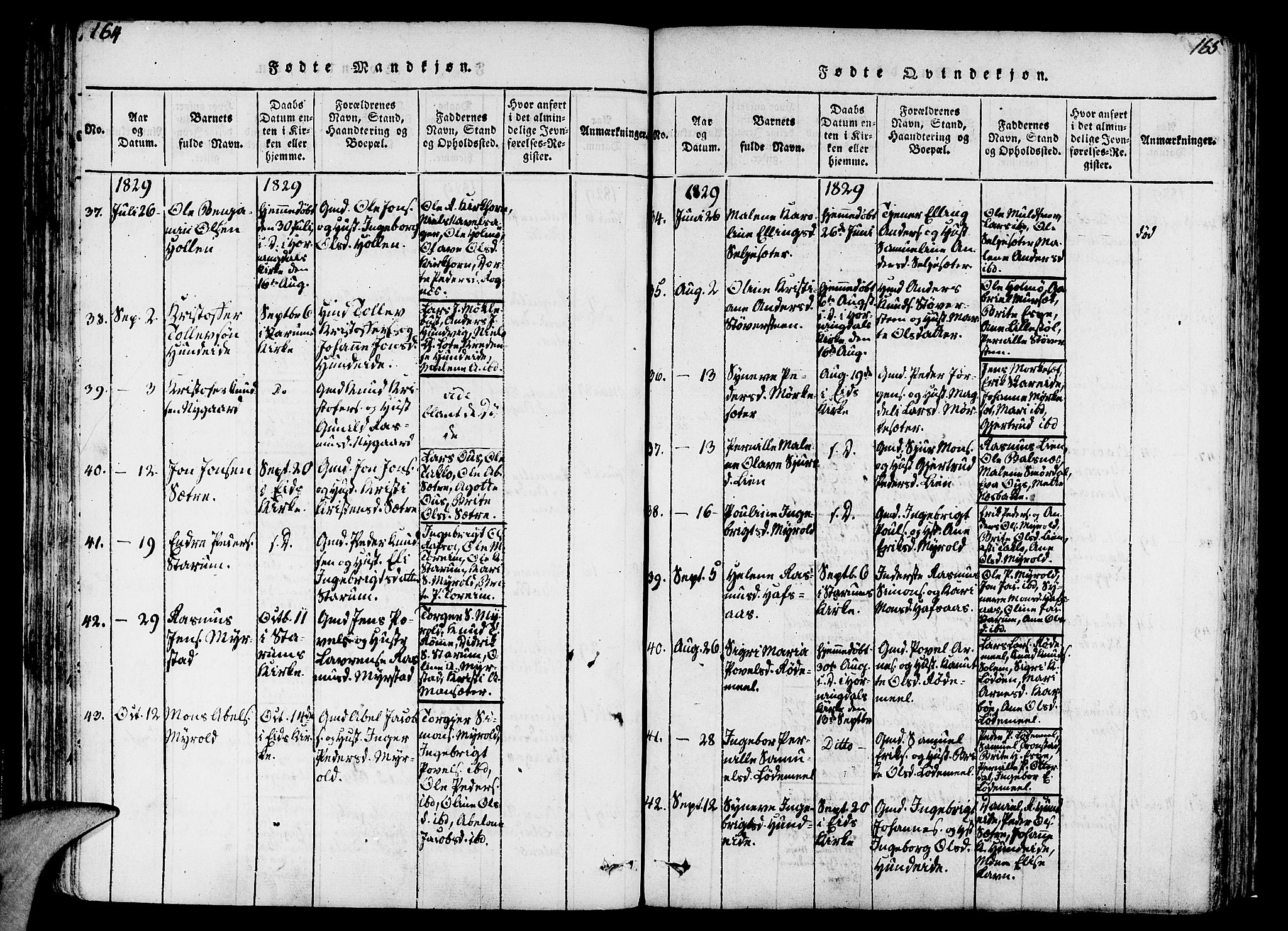 Eid sokneprestembete, AV/SAB-A-82301/H/Haa/Haaa/L0005: Parish register (official) no. A 5, 1816-1830, p. 164-165