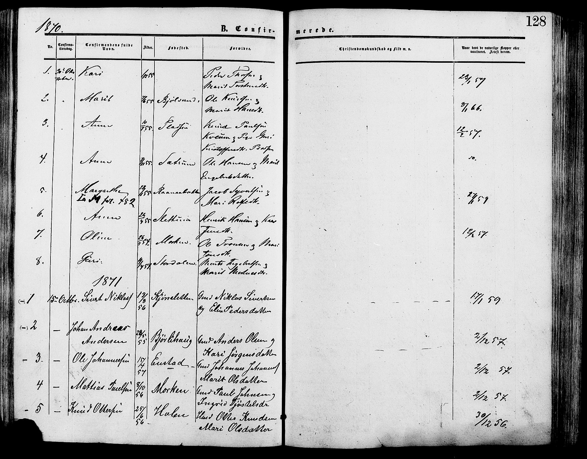 Lesja prestekontor, SAH/PREST-068/H/Ha/Haa/L0009: Parish register (official) no. 9, 1854-1889, p. 128