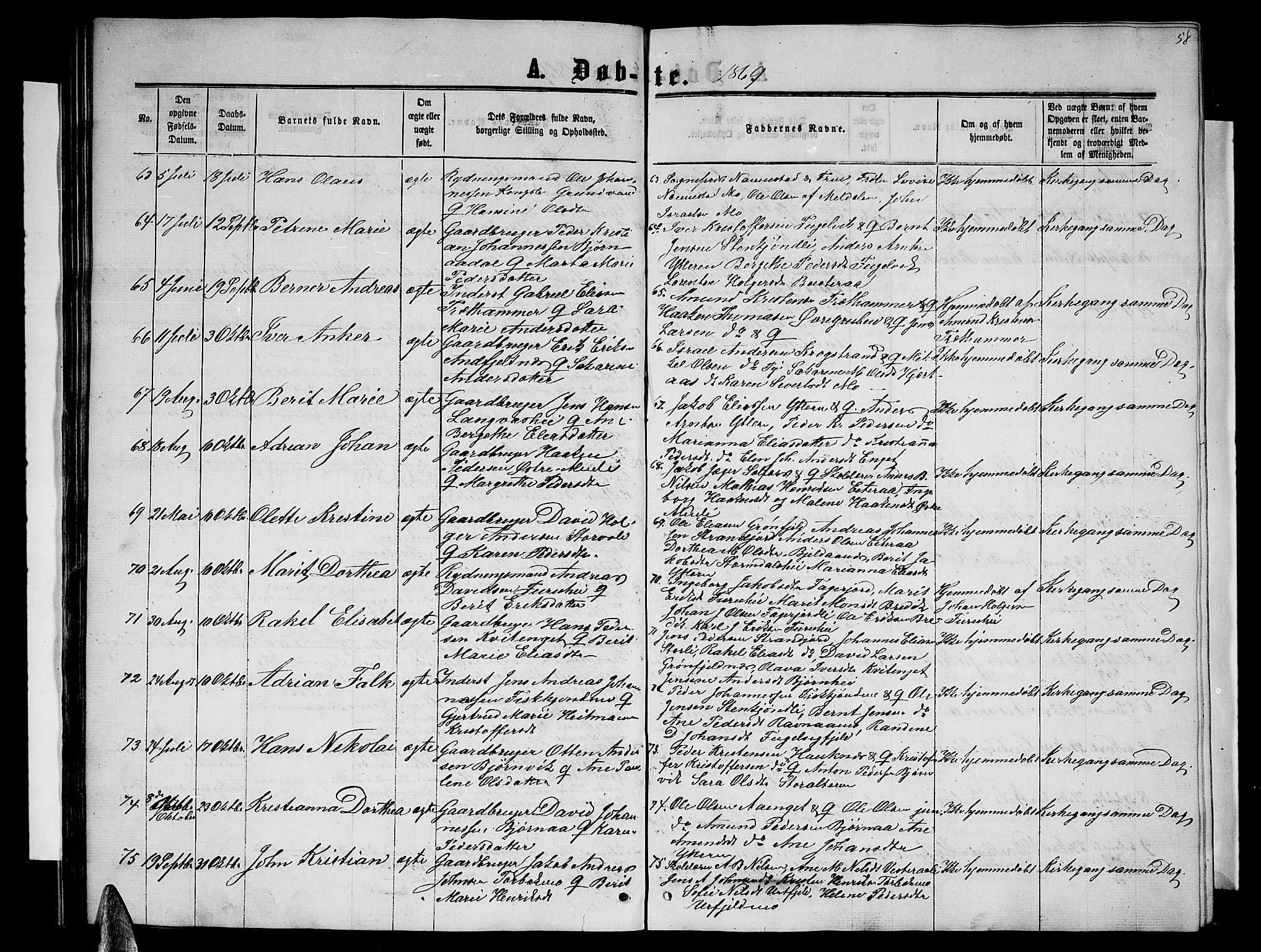 Ministerialprotokoller, klokkerbøker og fødselsregistre - Nordland, SAT/A-1459/827/L0415: Parish register (copy) no. 827C04, 1864-1886, p. 58