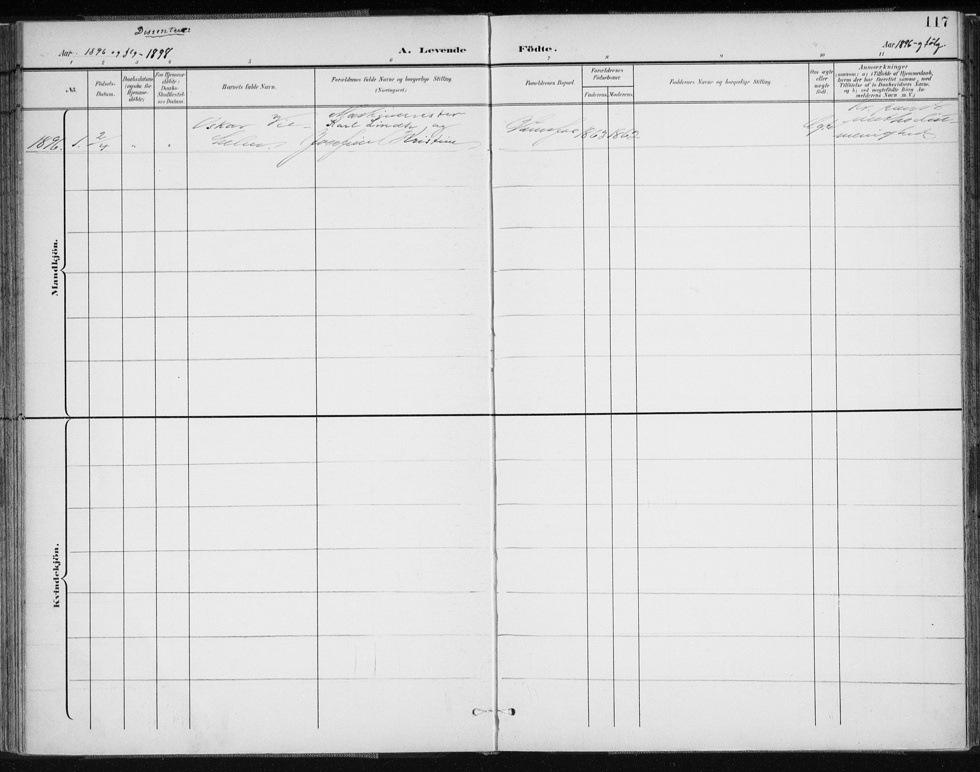 Vennesla sokneprestkontor, AV/SAK-1111-0045/Fa/Fab/L0005: Parish register (official) no. A 5, 1897-1909, p. 117