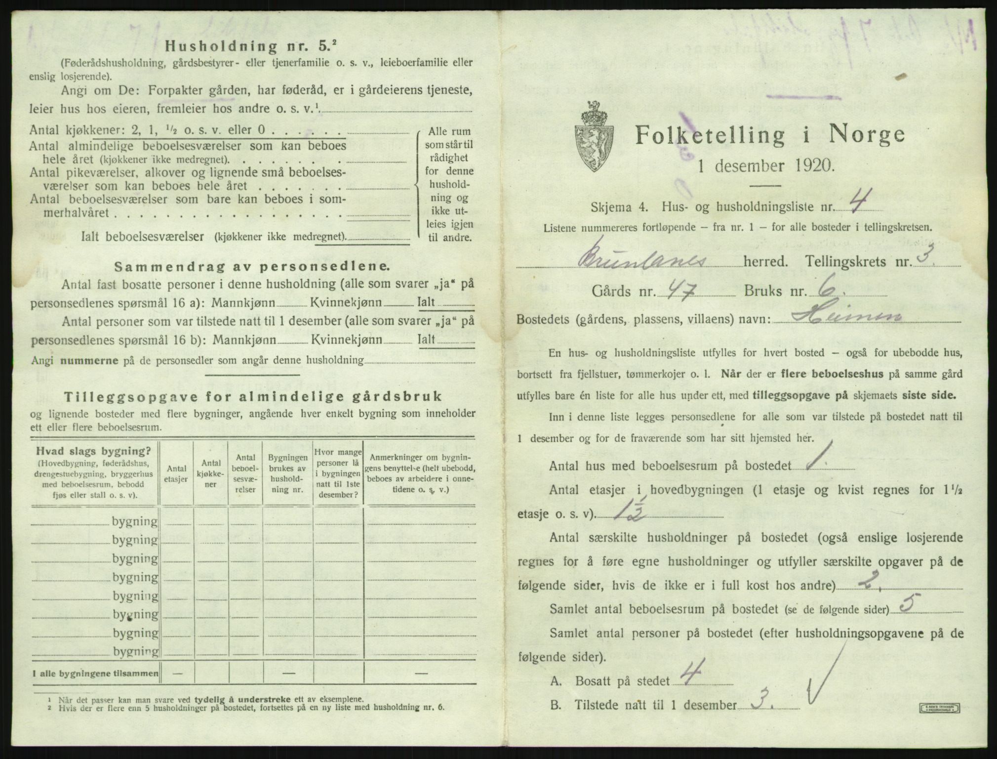 SAKO, 1920 census for Brunlanes, 1920, p. 501