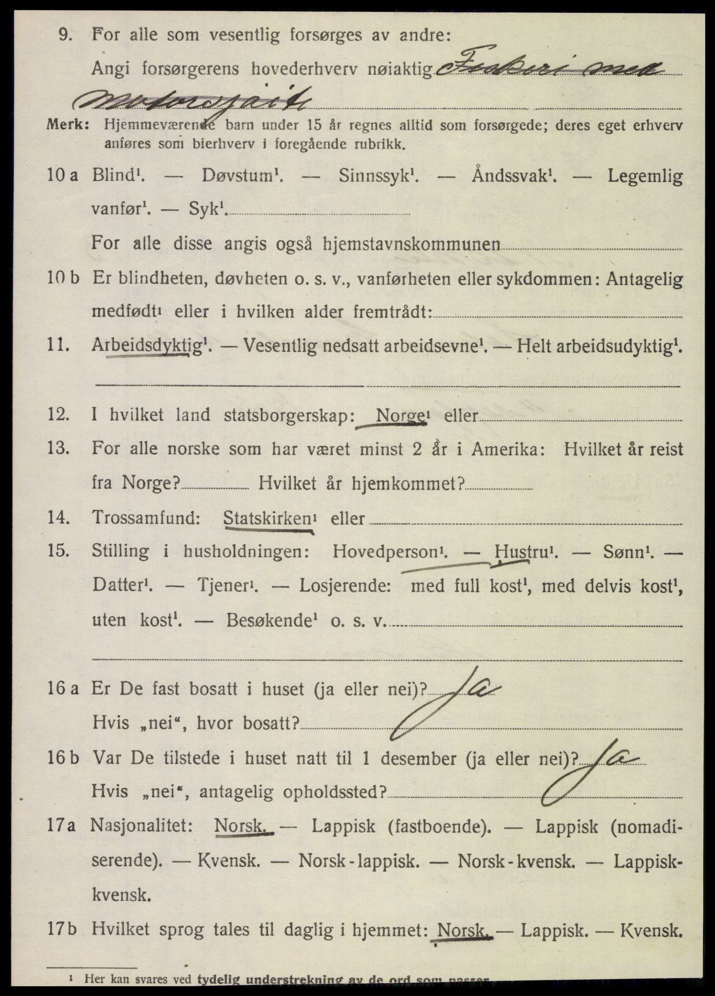 SAT, 1920 census for Nesna, 1920, p. 3236