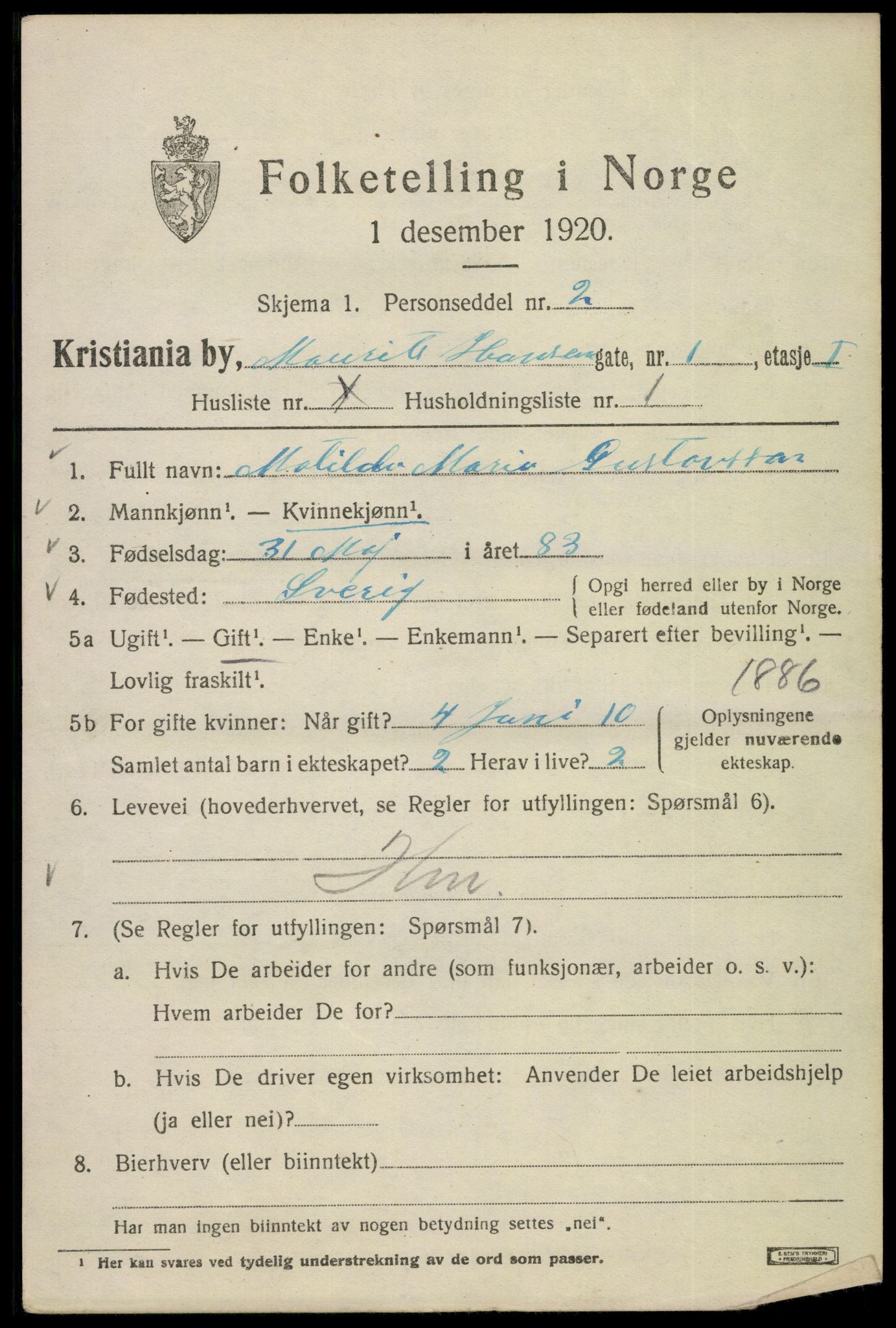 SAO, 1920 census for Kristiania, 1920, p. 392813