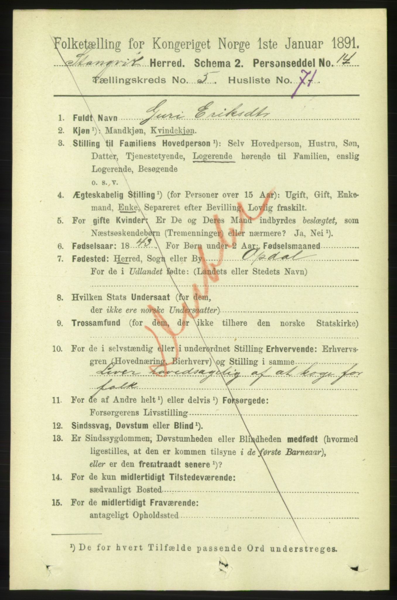 RA, 1891 census for 1564 Stangvik, 1891, p. 2604