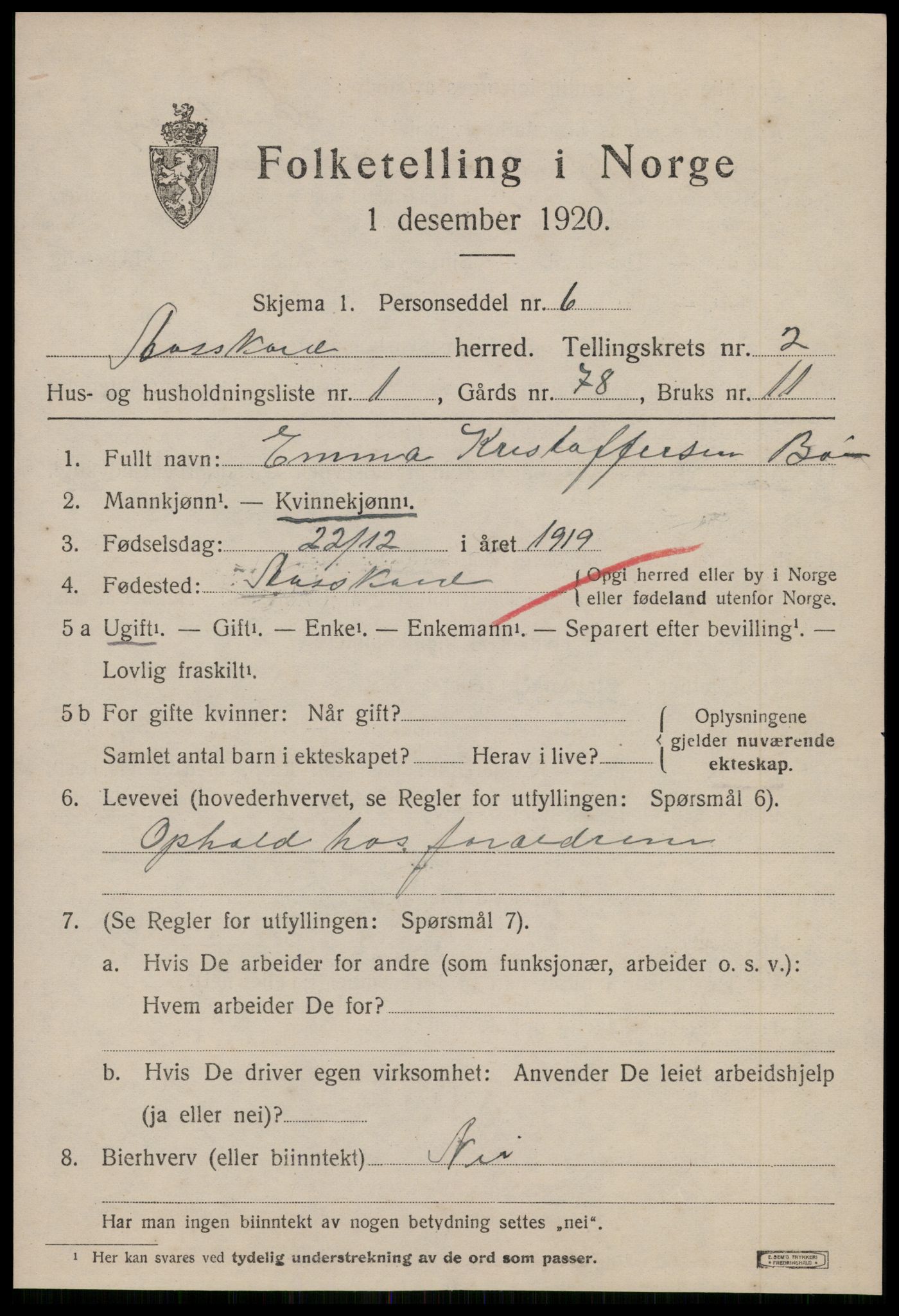 SAT, 1920 census for Åsskard, 1920, p. 1201