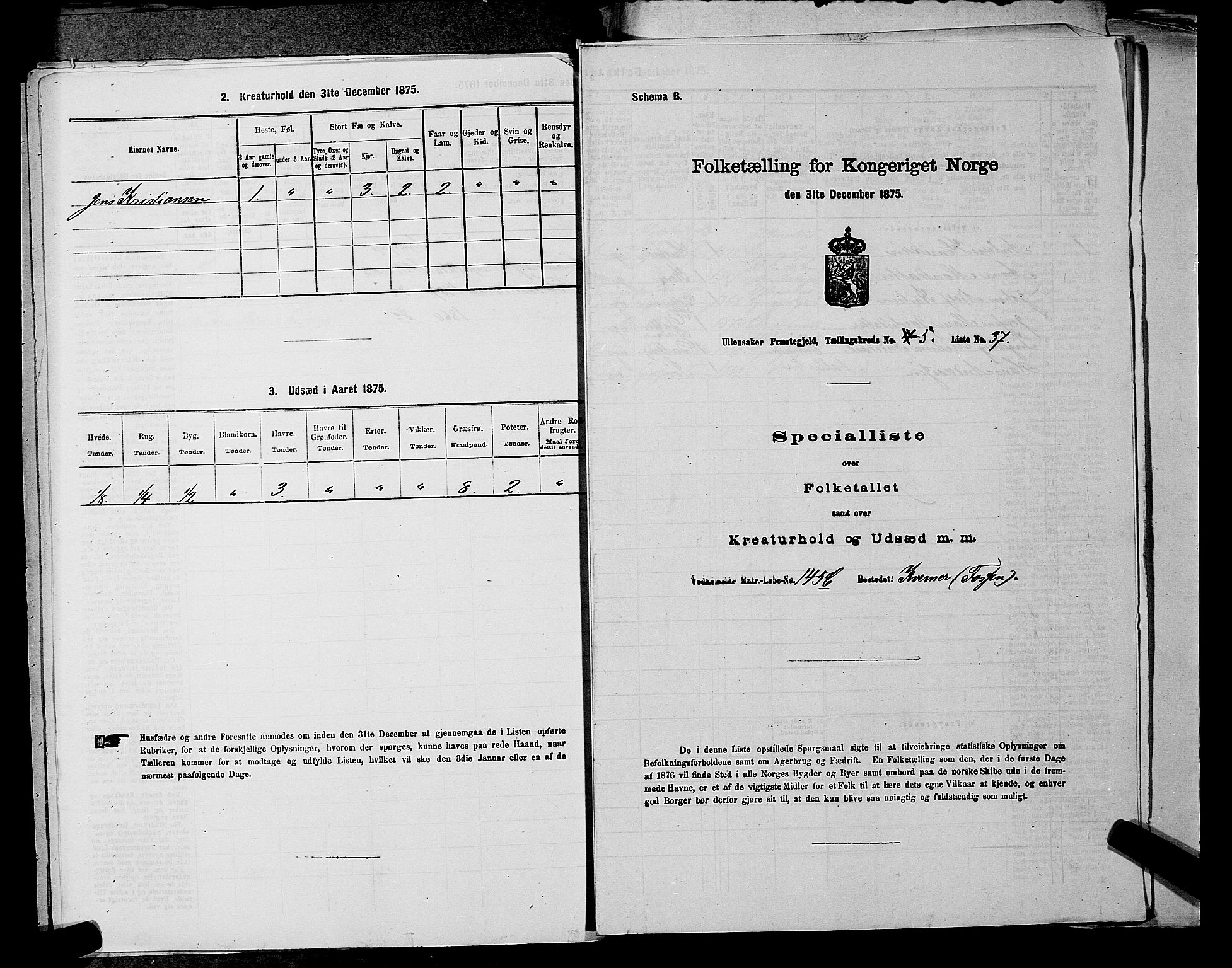 RA, 1875 census for 0235P Ullensaker, 1875, p. 754