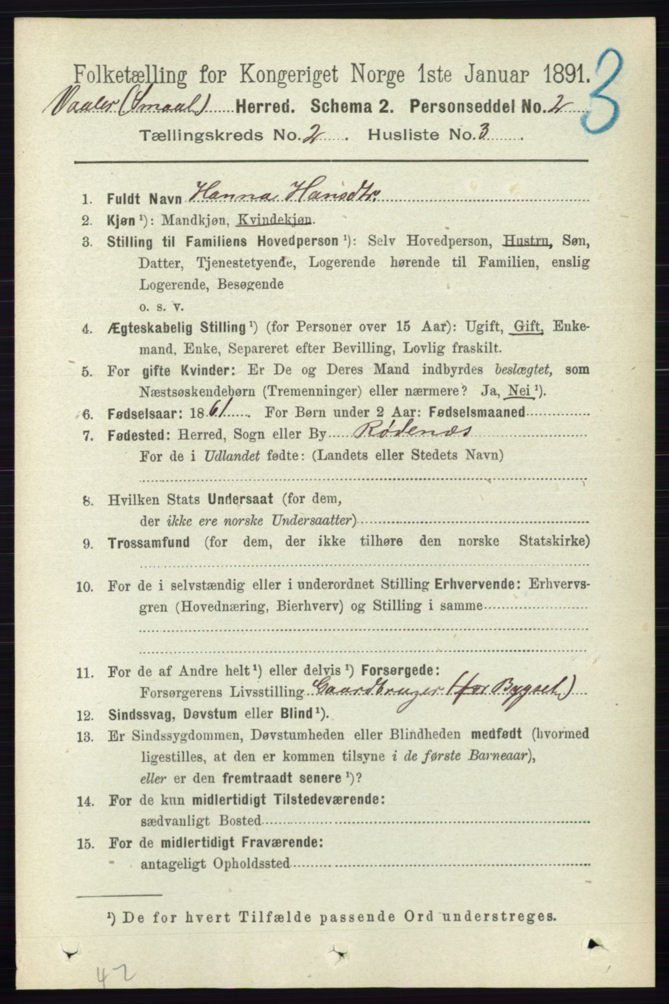 RA, 1891 census for 0137 Våler, 1891, p. 697