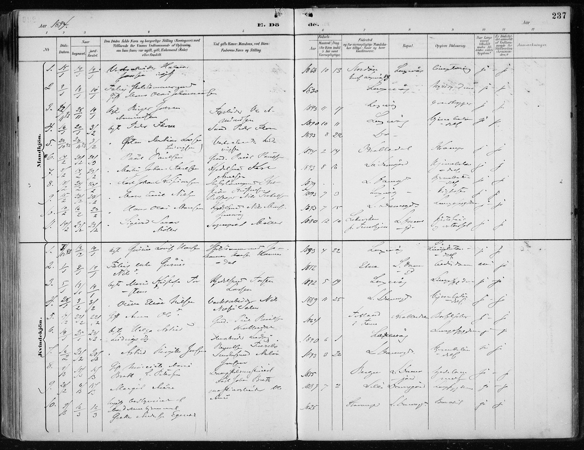 Askøy Sokneprestembete, AV/SAB-A-74101/H/Ha/Haa/Haae/L0003: Parish register (official) no. E 3, 1891-1903, p. 237