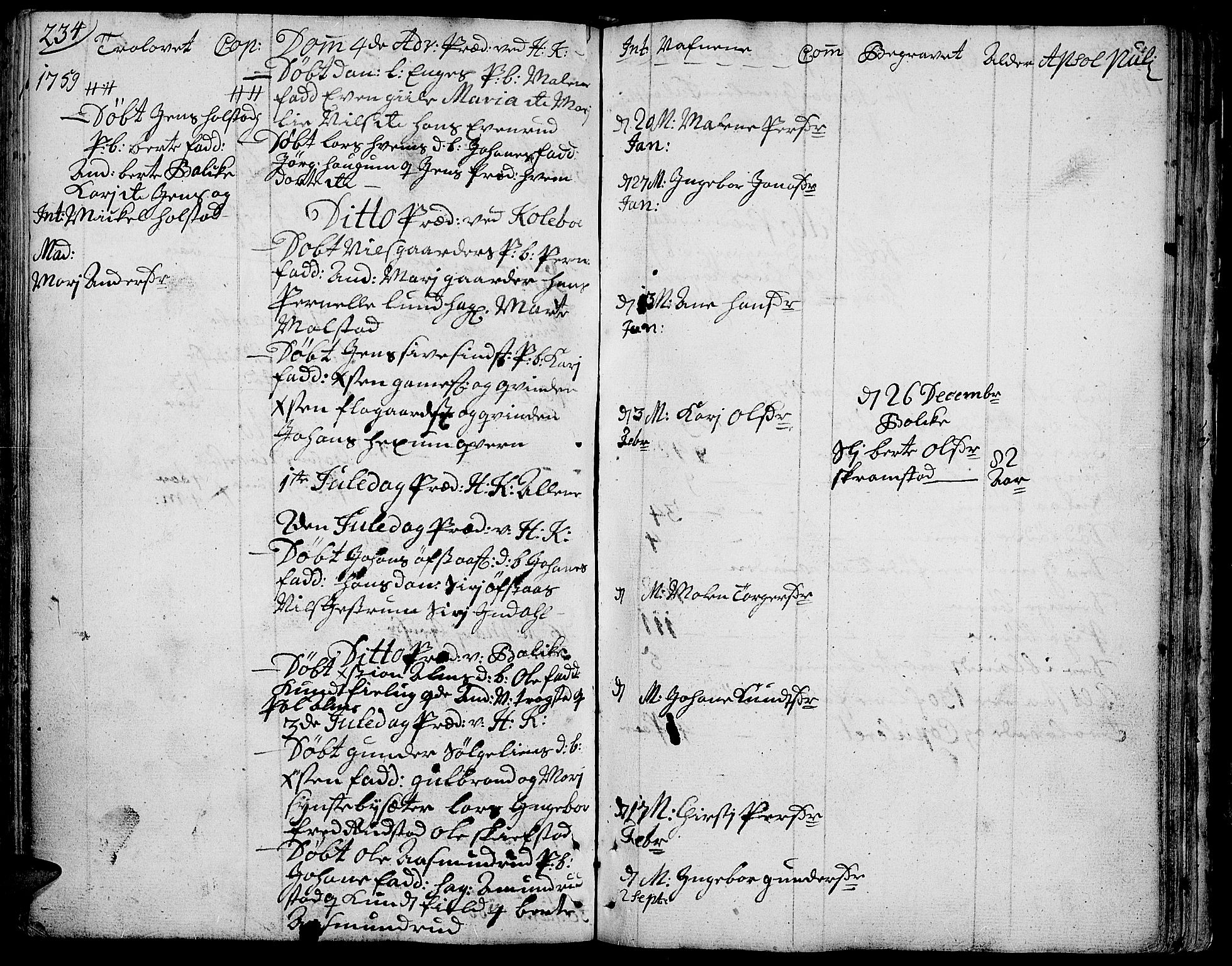 Toten prestekontor, SAH/PREST-102/H/Ha/Haa/L0004: Parish register (official) no. 4, 1751-1761, p. 234