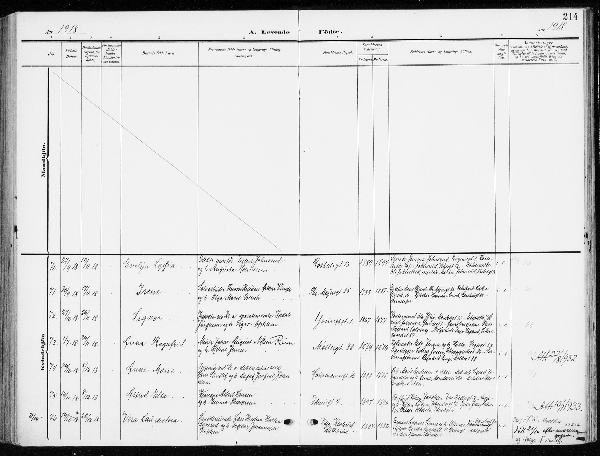 Jakob prestekontor Kirkebøker, SAO/A-10850/F/Fa/L0005b: Parish register (official) no. 5b, 1904-1922, p. 214