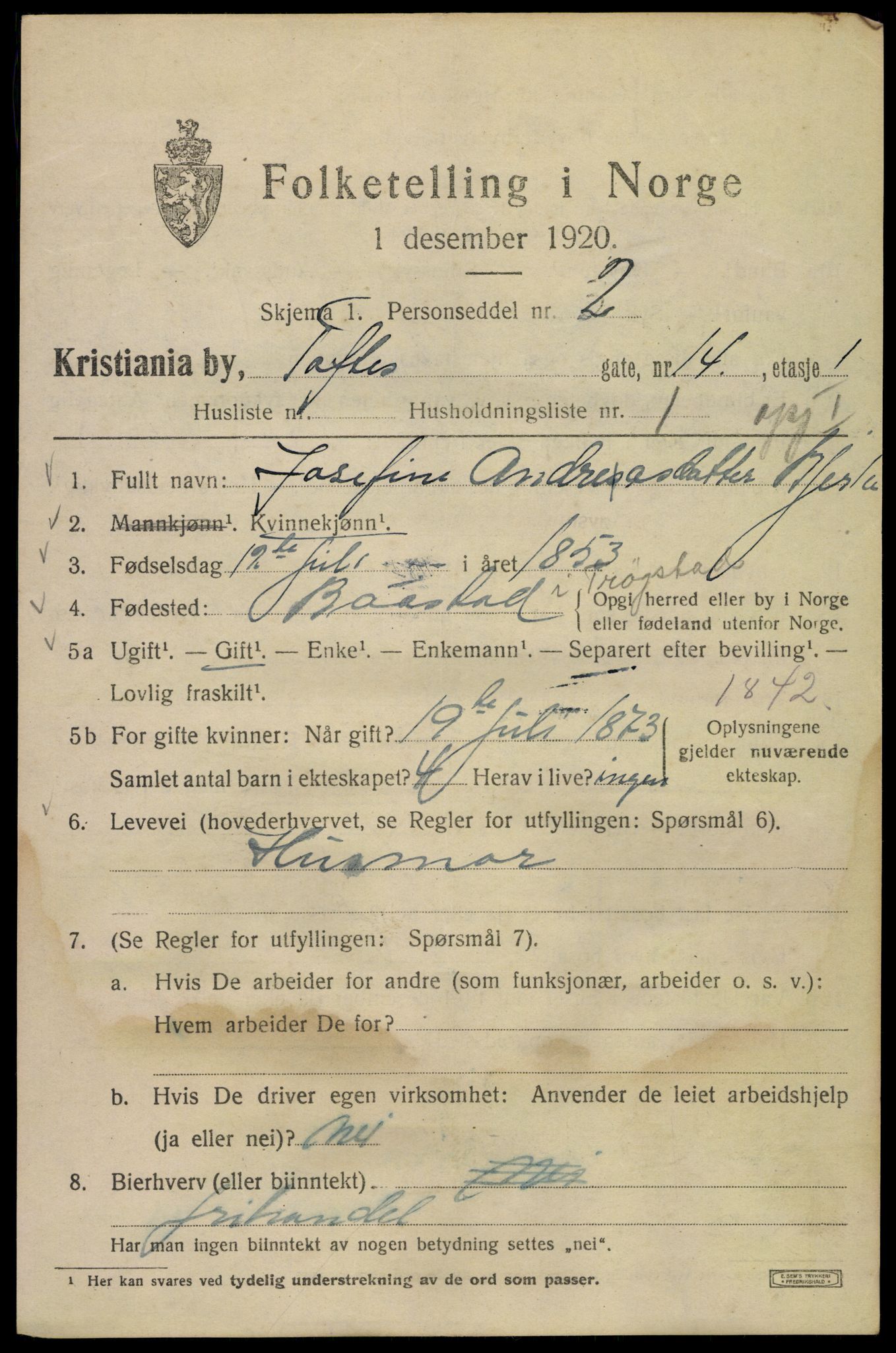 SAO, 1920 census for Kristiania, 1920, p. 582077