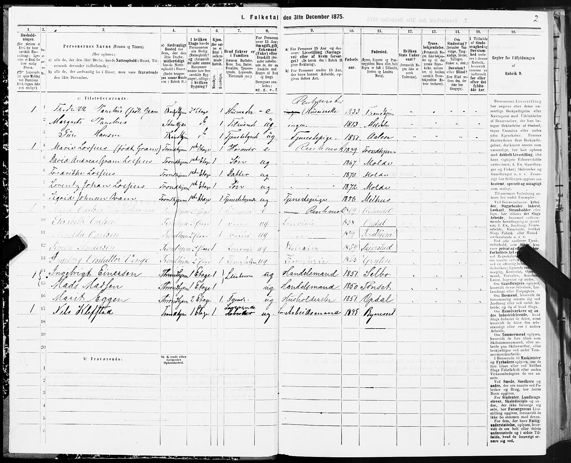 SAT, 1875 census for 1601 Trondheim, 1875, p. 3002