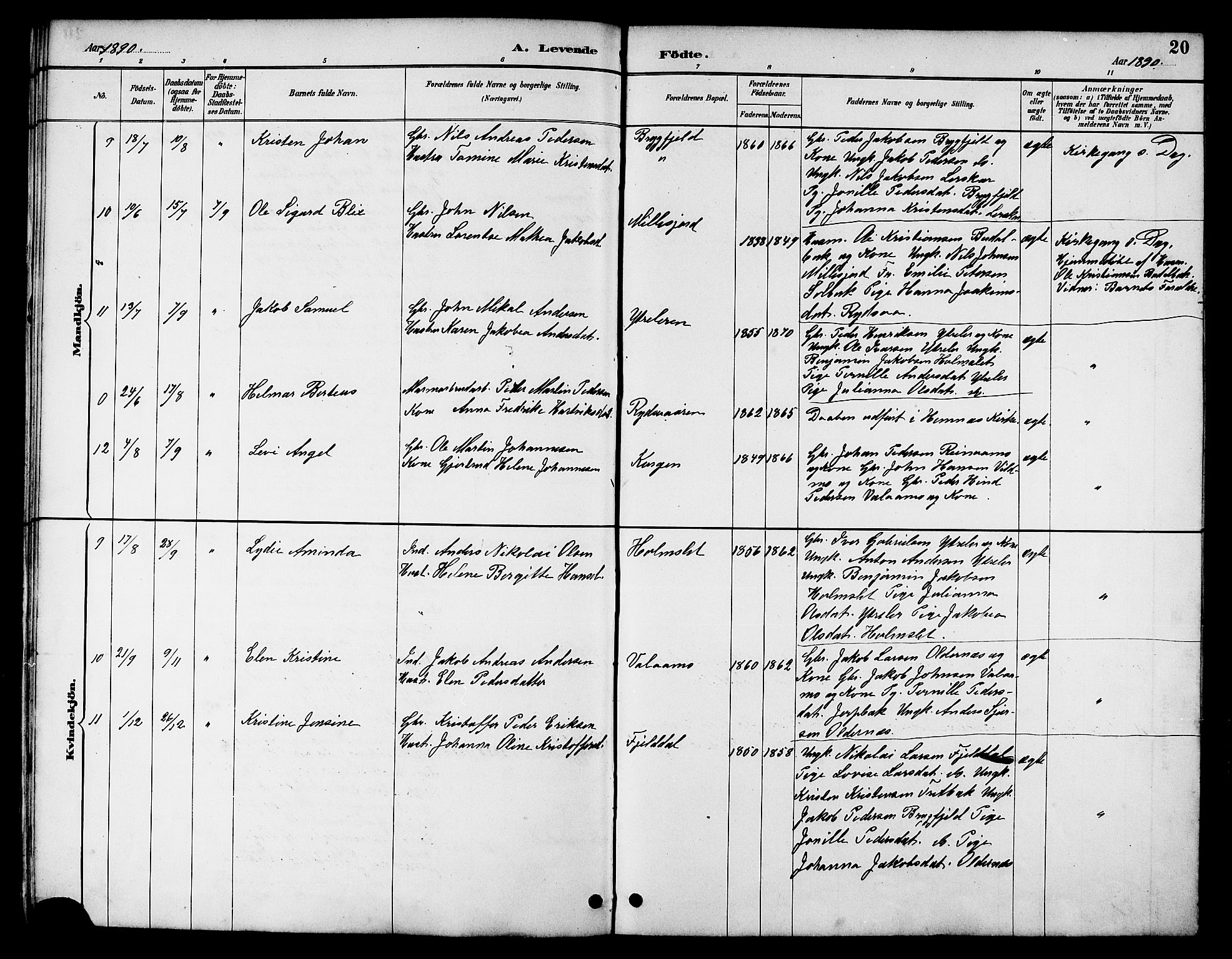 Ministerialprotokoller, klokkerbøker og fødselsregistre - Nordland, AV/SAT-A-1459/826/L0383: Parish register (copy) no. 826C03, 1887-1896, p. 20