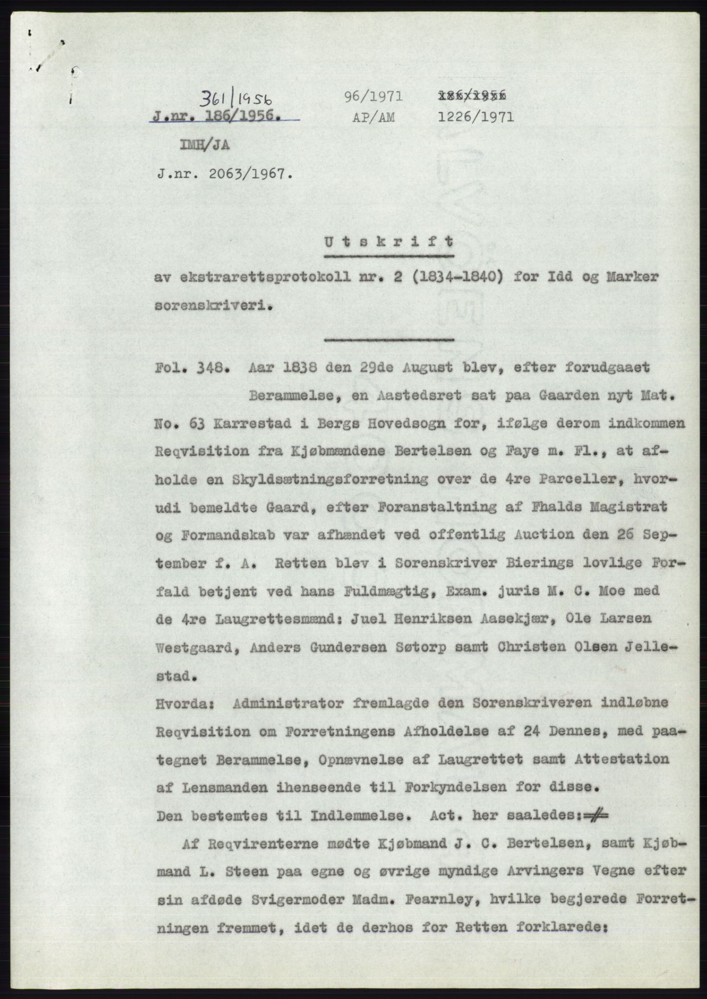 Statsarkivet i Oslo, SAO/A-10621/Z/Zd/L0004: Avskrifter, j.nr 1-797/1956, 1956, p. 111