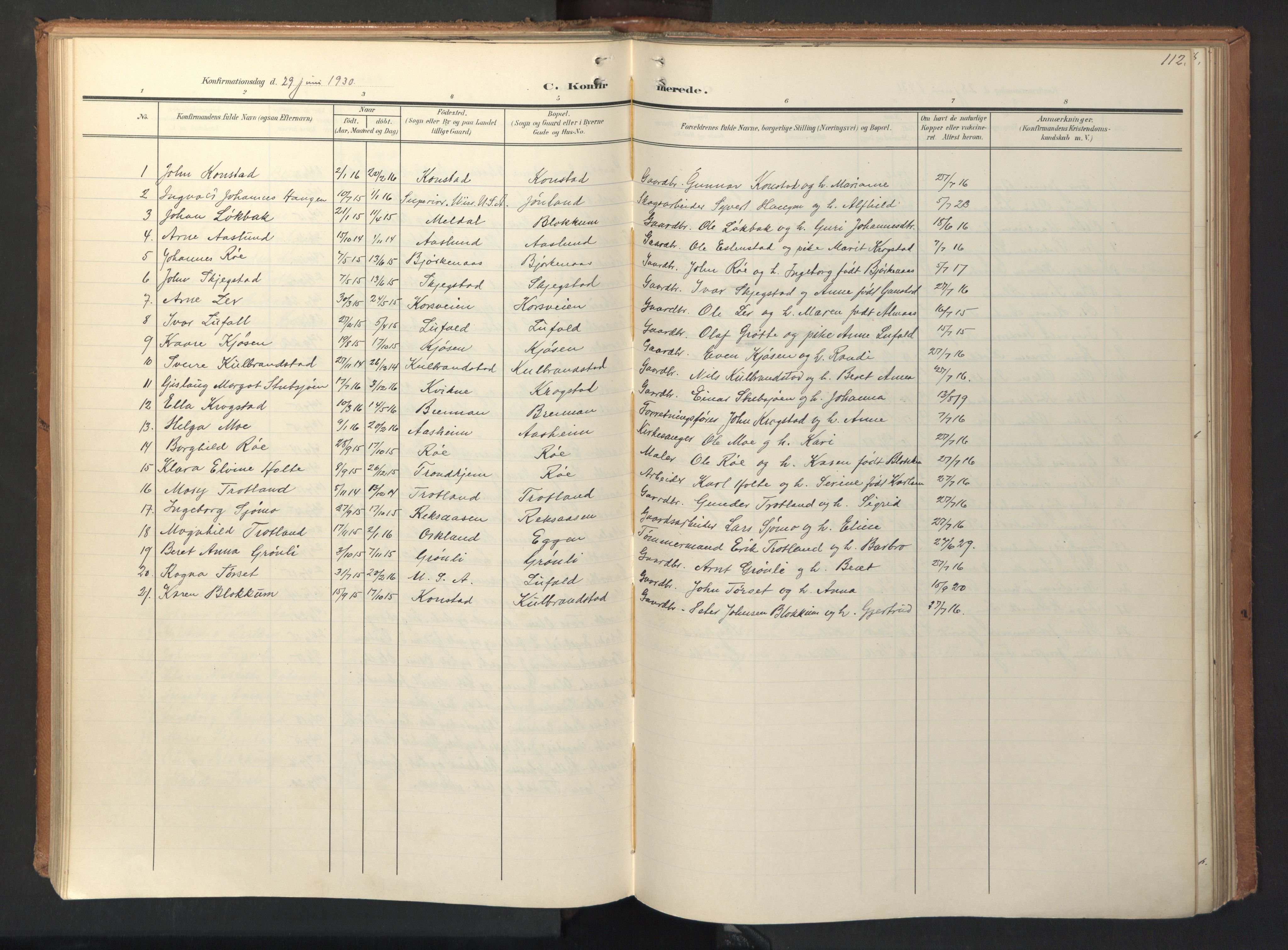 Ministerialprotokoller, klokkerbøker og fødselsregistre - Sør-Trøndelag, SAT/A-1456/694/L1128: Parish register (official) no. 694A02, 1906-1931, p. 112