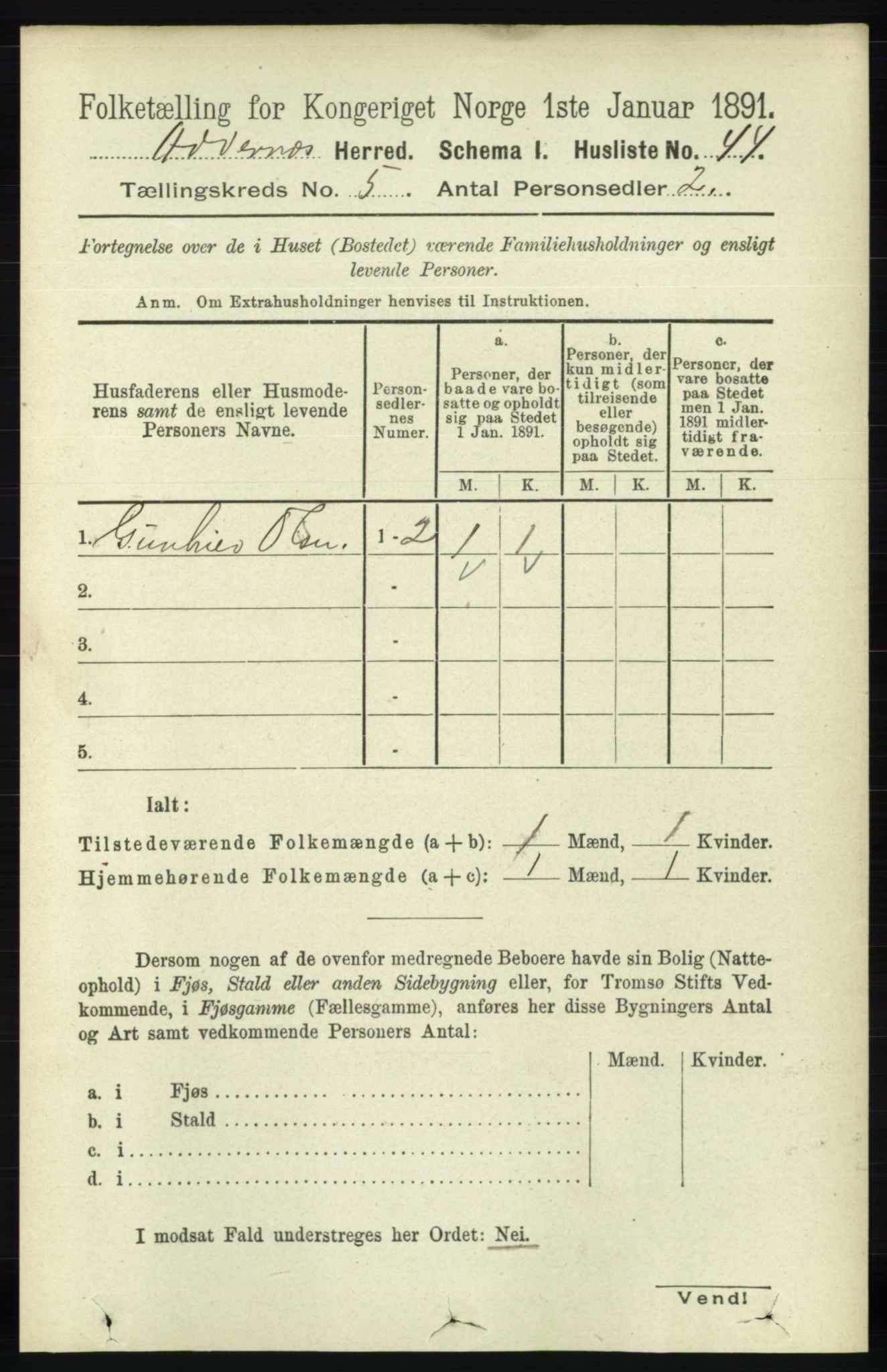 RA, 1891 census for 1012 Oddernes, 1891, p. 1754