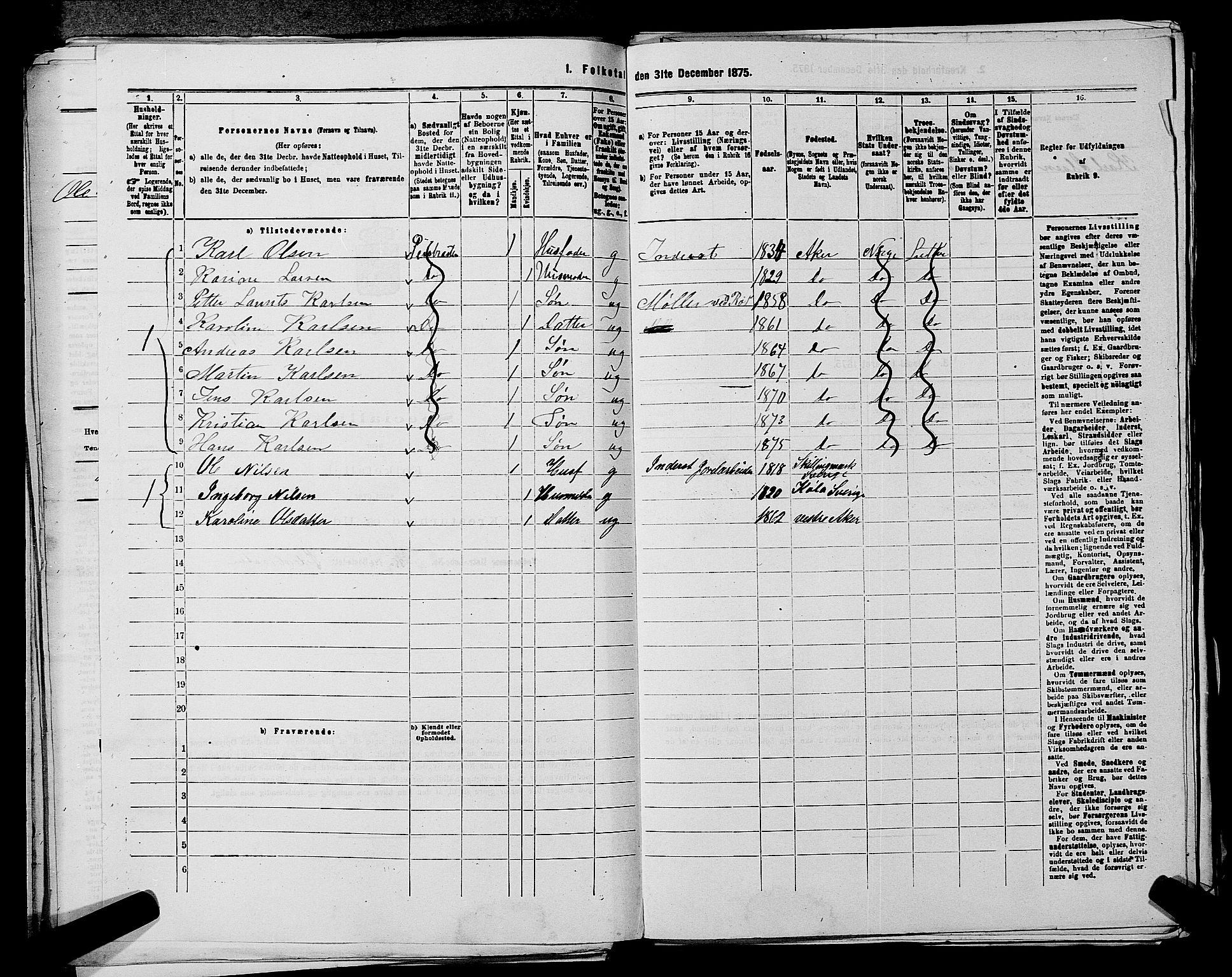 RA, 1875 census for 0218aP Vestre Aker, 1875, p. 615