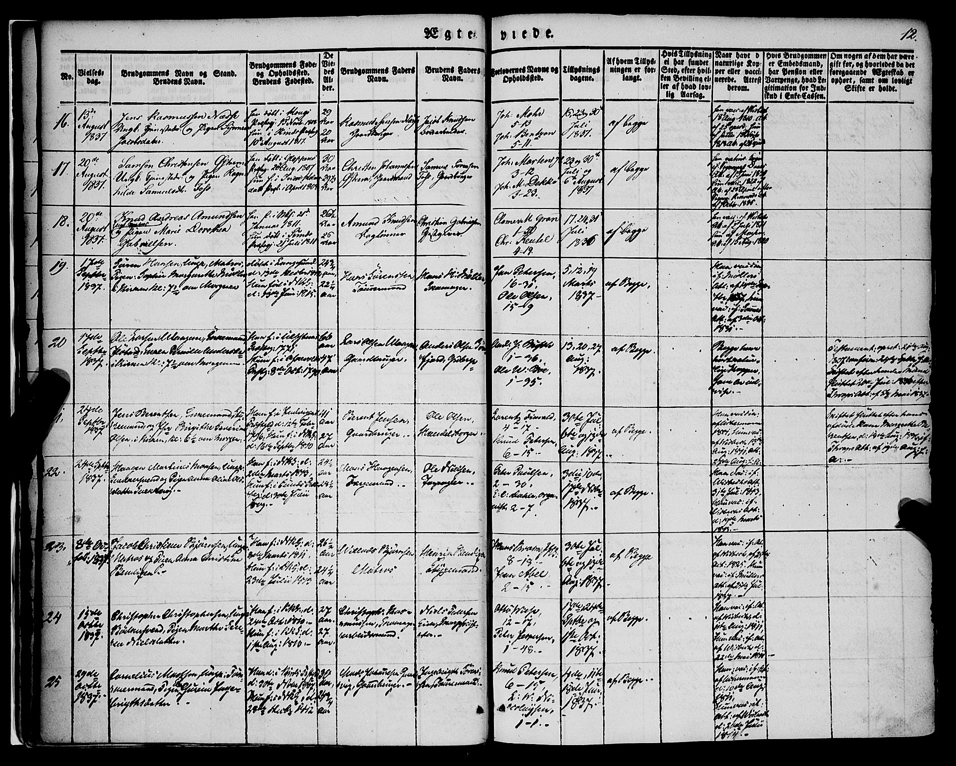 Nykirken Sokneprestembete, AV/SAB-A-77101/H/Haa/L0031: Parish register (official) no. D 1, 1834-1861, p. 12