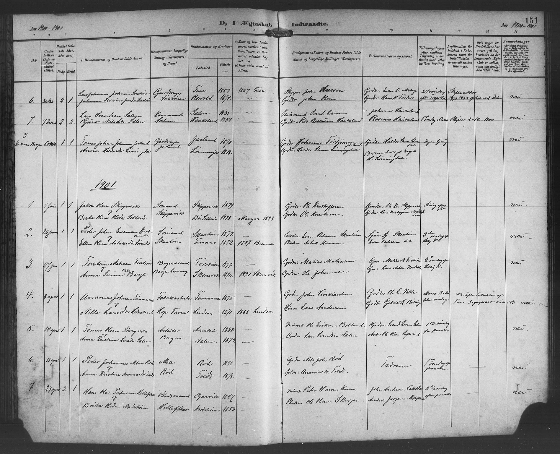 Os sokneprestembete, SAB/A-99929: Parish register (copy) no. A 3, 1897-1913, p. 151