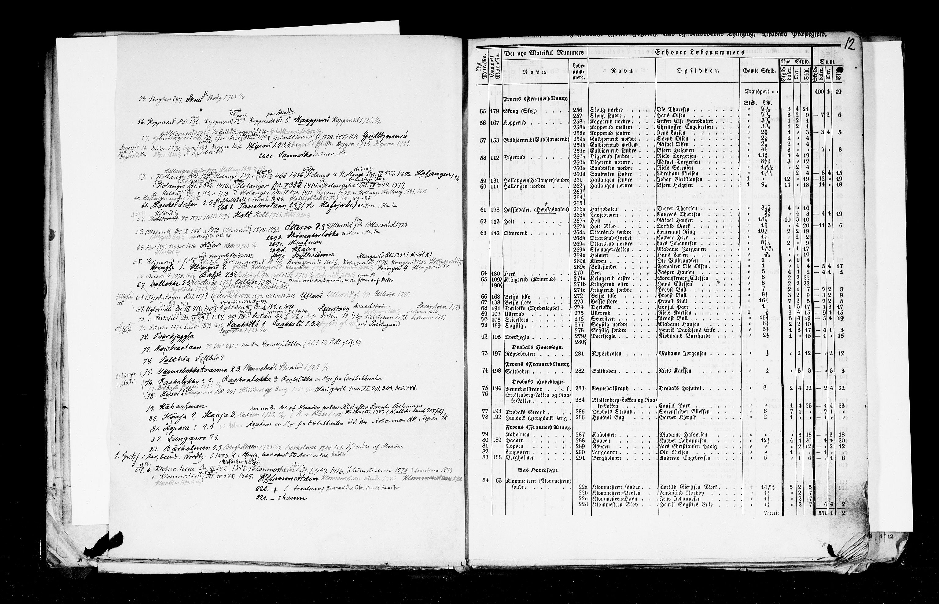 Rygh, AV/RA-PA-0034/F/Fb/L0002: Matrikkelen for 1838 - Akershus amt (Akershus fylke), 1838, p. 12a